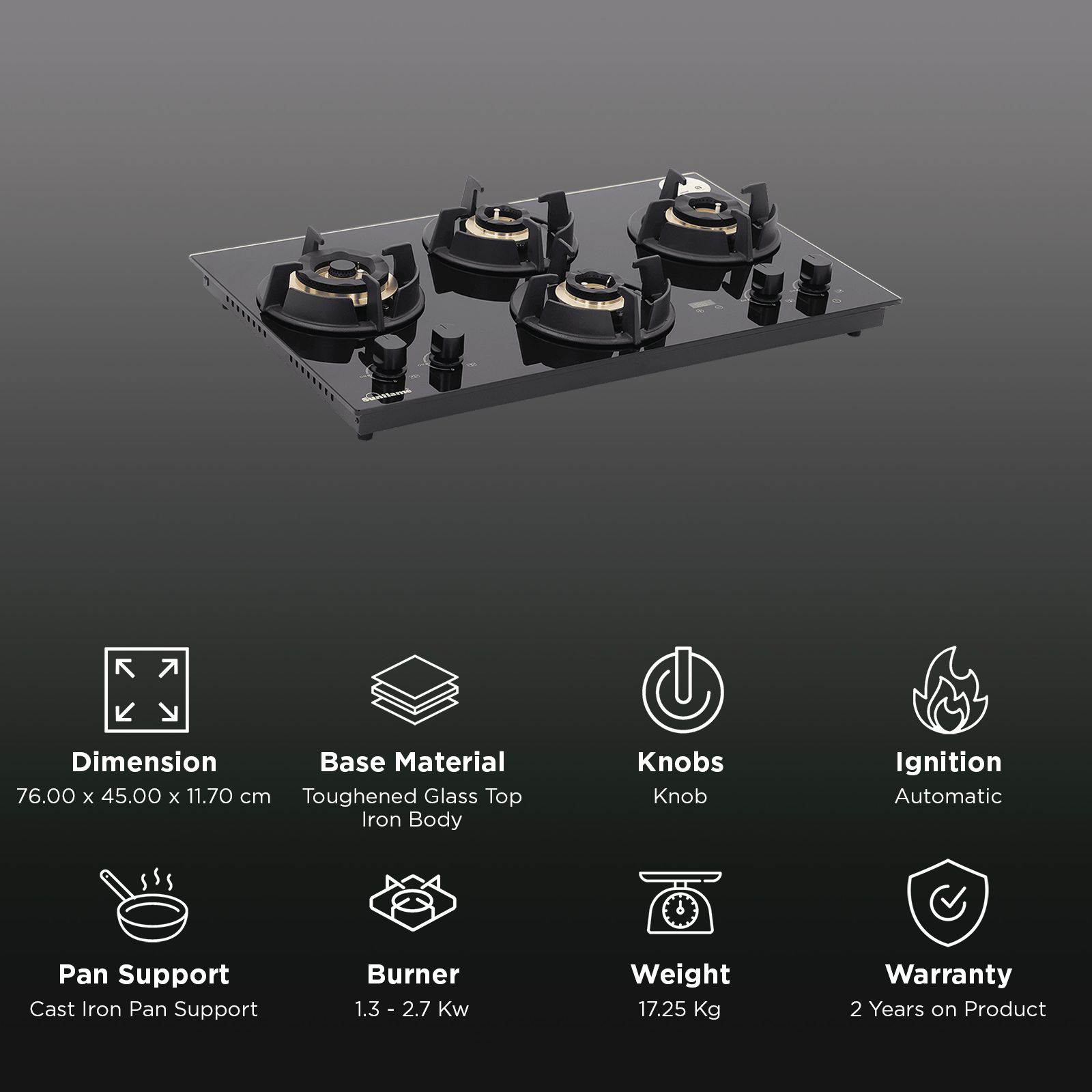 Sunflame SHA 476 UBR Toughened Glass Top 4 Burner Automatic Hob (Timer Function, Black)_3