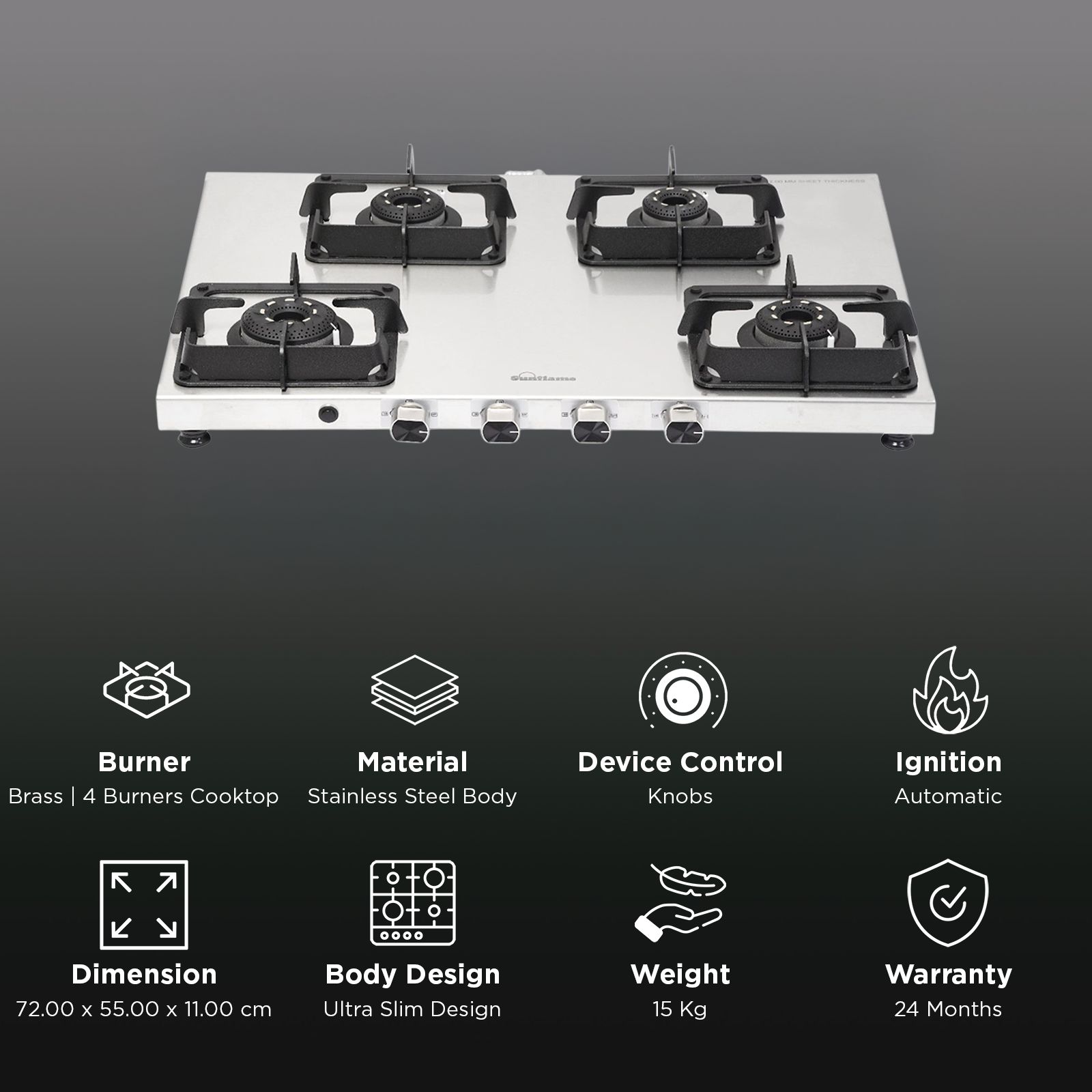 Sunflame SSS 4B AI 4 Burner Automatic Gas Stove (ISI Certified, Silver)_3