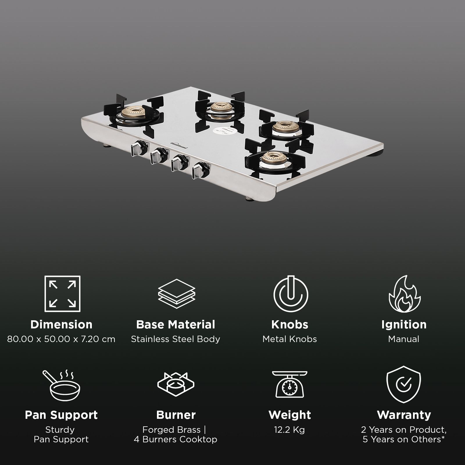 Sunflame HERCULES 4 Burner Manual Gas Stove (ISI Certified, Stainless Steel)_3