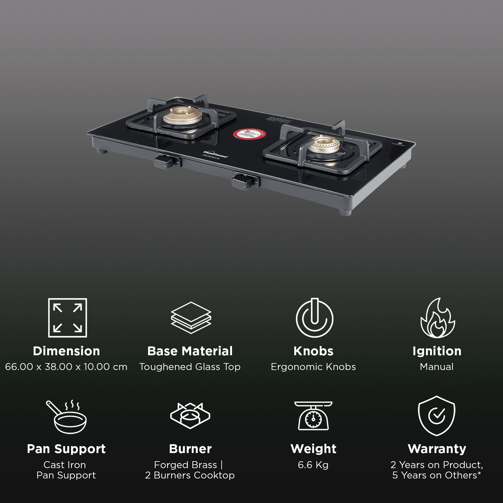 Sunflame SOLITAIRE Toughened Glass Top 2 Burner Manual Gas Stove (ISI Certified, Black)_3