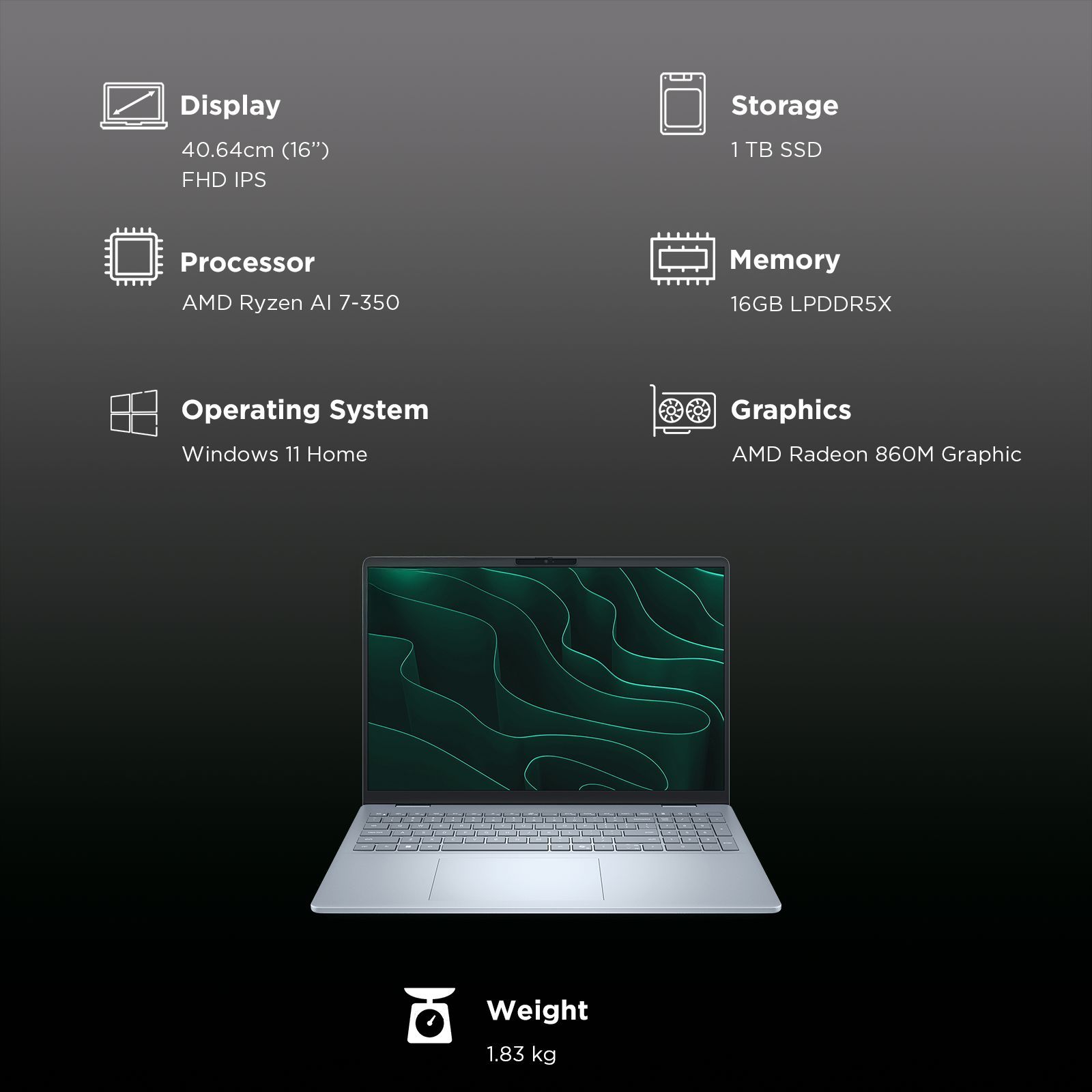 Dell 16 Plus AMD Ryzen AI 7 350 Laptop (16GB, 1TB SSD, Windows 11 Home, 16 inch Full HD Plus IPS Display, MS Office Home 2024, Ice Blue, 1.83 KG)_3