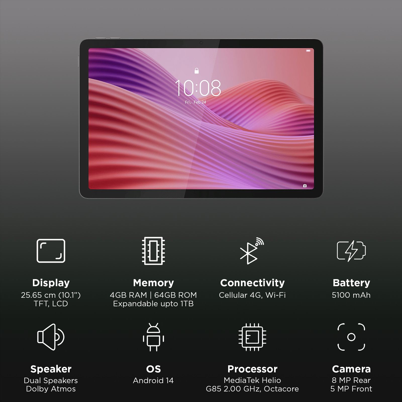 Lenevo Tab Wi-Fi+4G Android Tablet (10.1 Inch, 4GB RAM, 64GB ROM, Polar Blue)_3