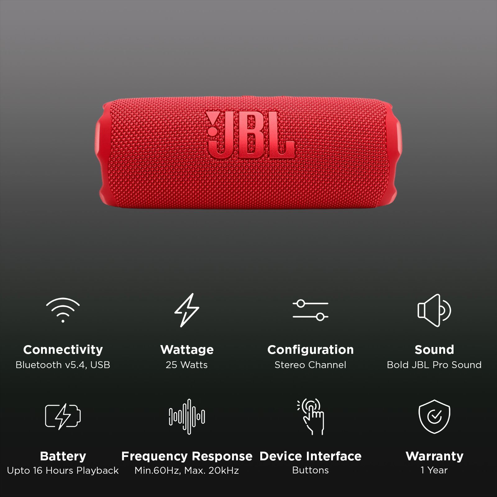 JBL Flip 7 25W Portable Bluetooth Speaker (Waterproof, Bold Pro Sound with AI Sound Boost, Stereo Channel, Red)_3
