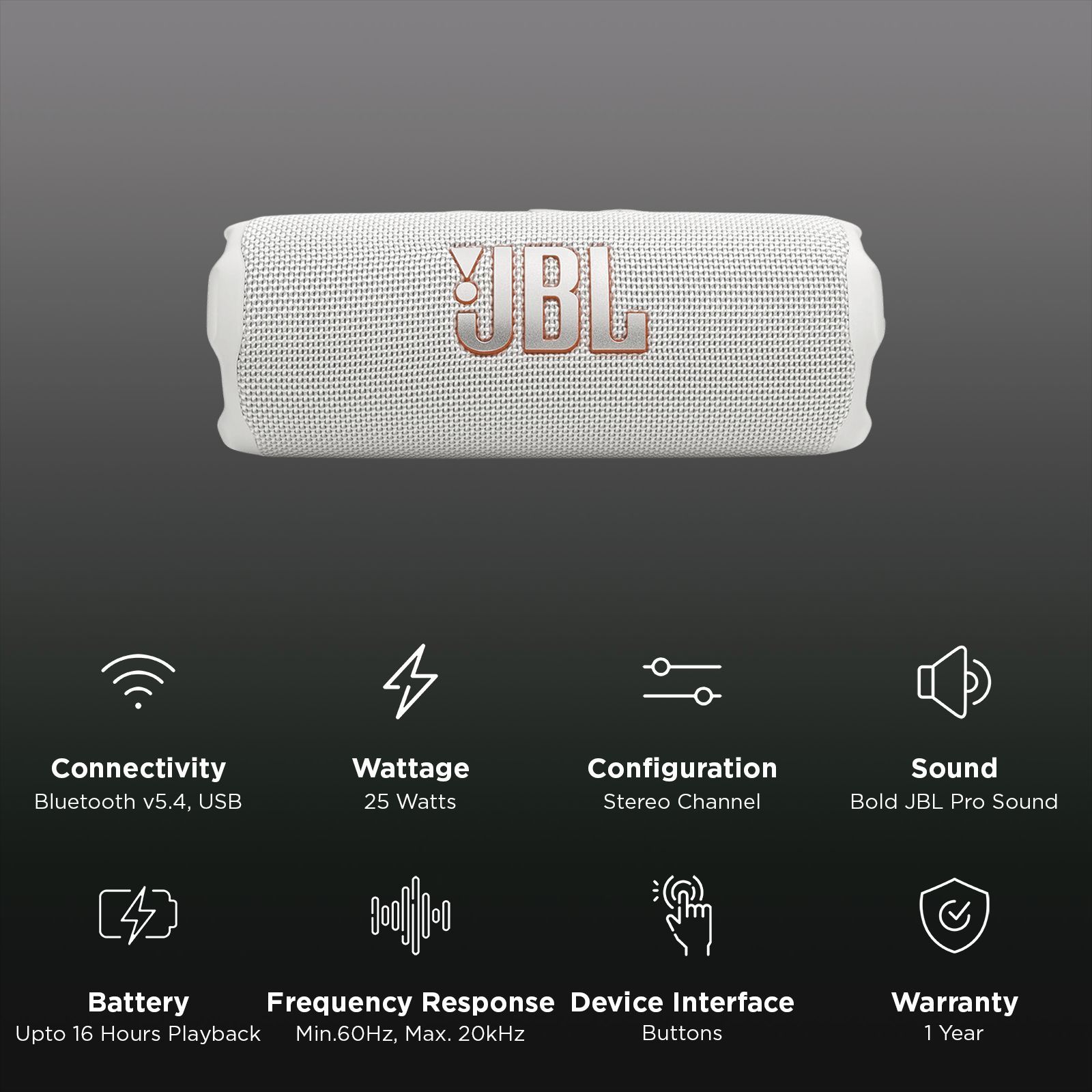JBL Flip 7 25W Portable Bluetooth Speaker (Waterproof, Bold Pro Sound with AI Sound Boost, Stereo Channel, White) JBL Flip 7 25W Portable Bluetooth Speaker (Waterproof, Bold Pro Sound with AI Sound Boost, Stereo Channel, White)_3
