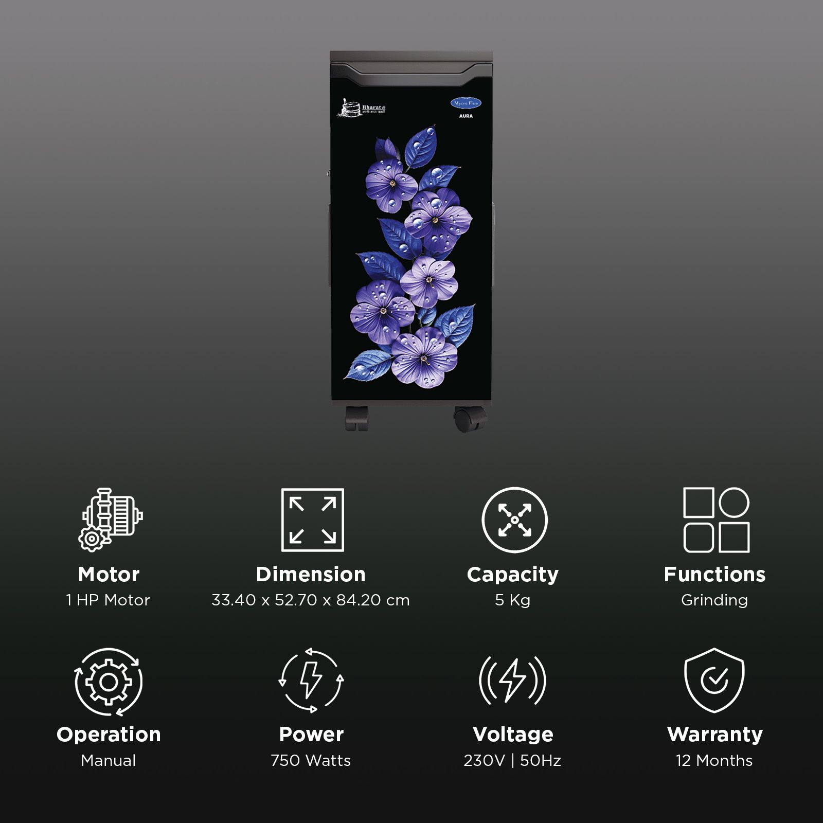 Mycro Fine AURA 750 Watts 5 Kg Flour Mill Machine (Aircooled Filter, LM NEONPLUS DAISY, Black)_3