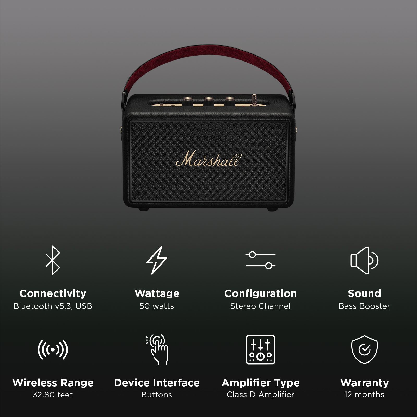Marshall Kilburn 3 Portable Bluetooth Speaker (IP54 Dust & Water Resistant, 360 Degree Sound, Stereo Channel, Black & Brass)_3