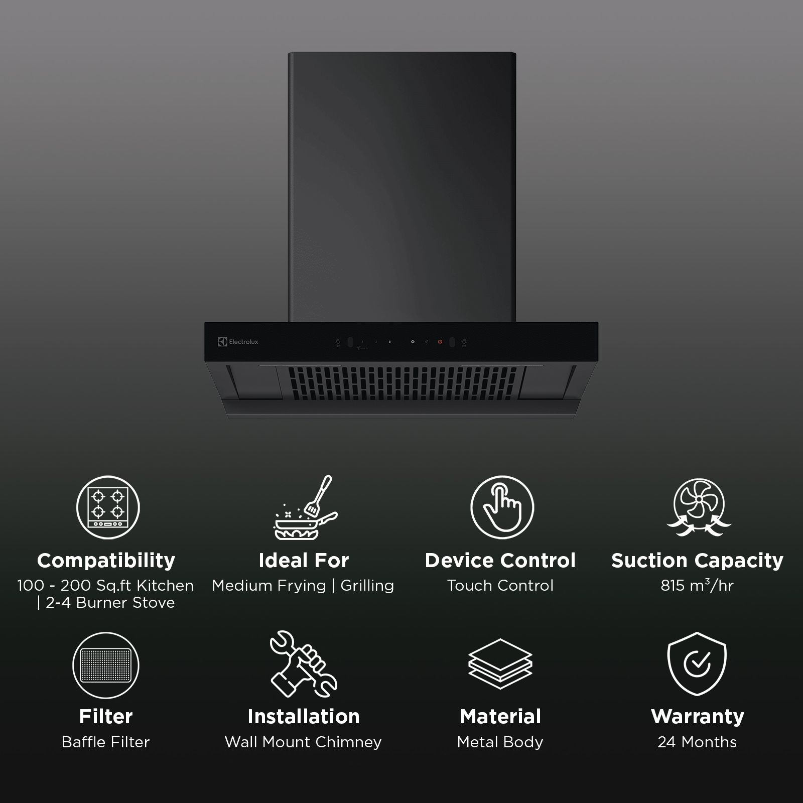 Electrolux 700 Series 60cm 815m3/hr Ducted Auto Clean Wall Mounted Chimney with Gesture Control (Black)_3