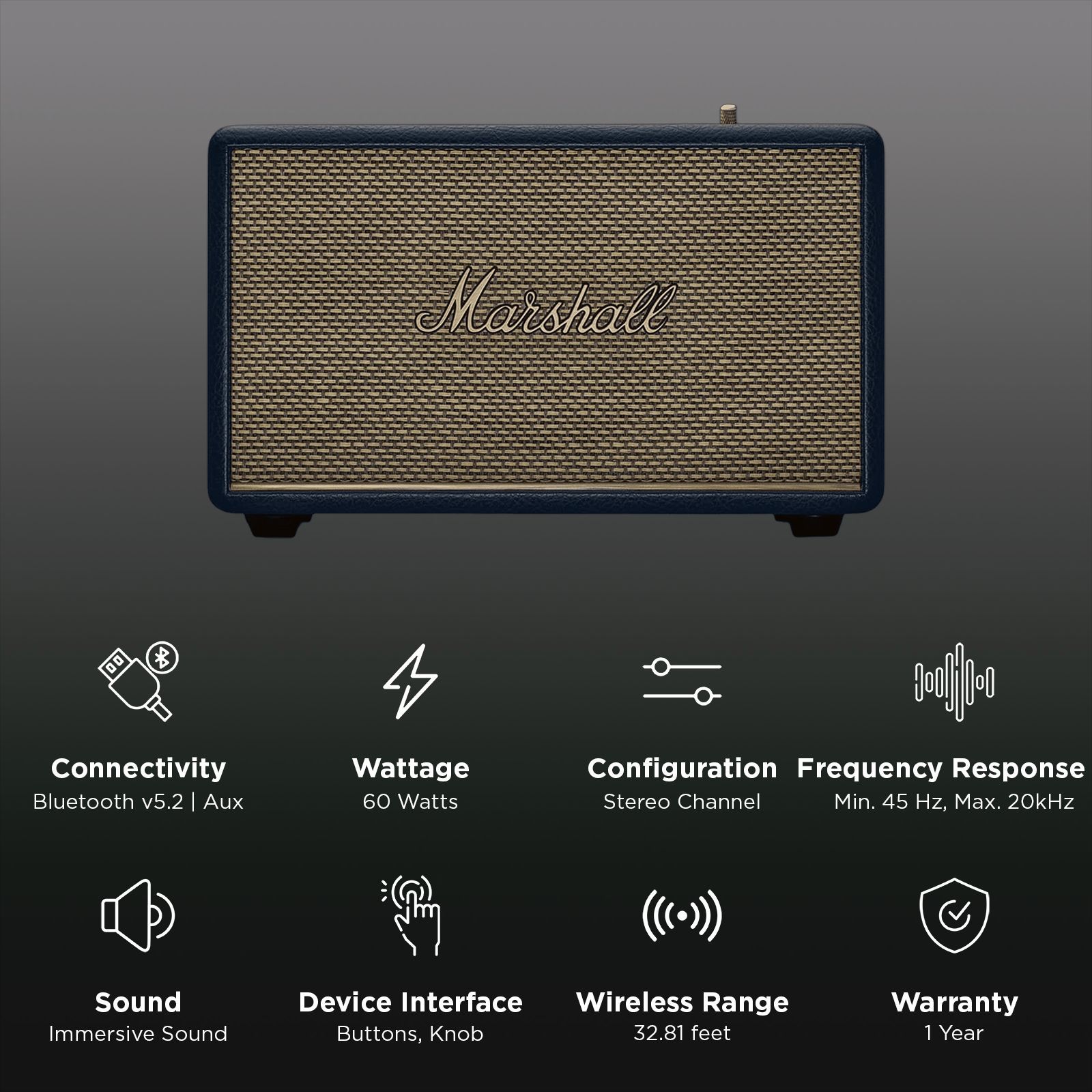 Marshall Action III 60W Portable Bluetooth Speaker (Connect & Control, Stereo Channel, Midnight Blue)_2