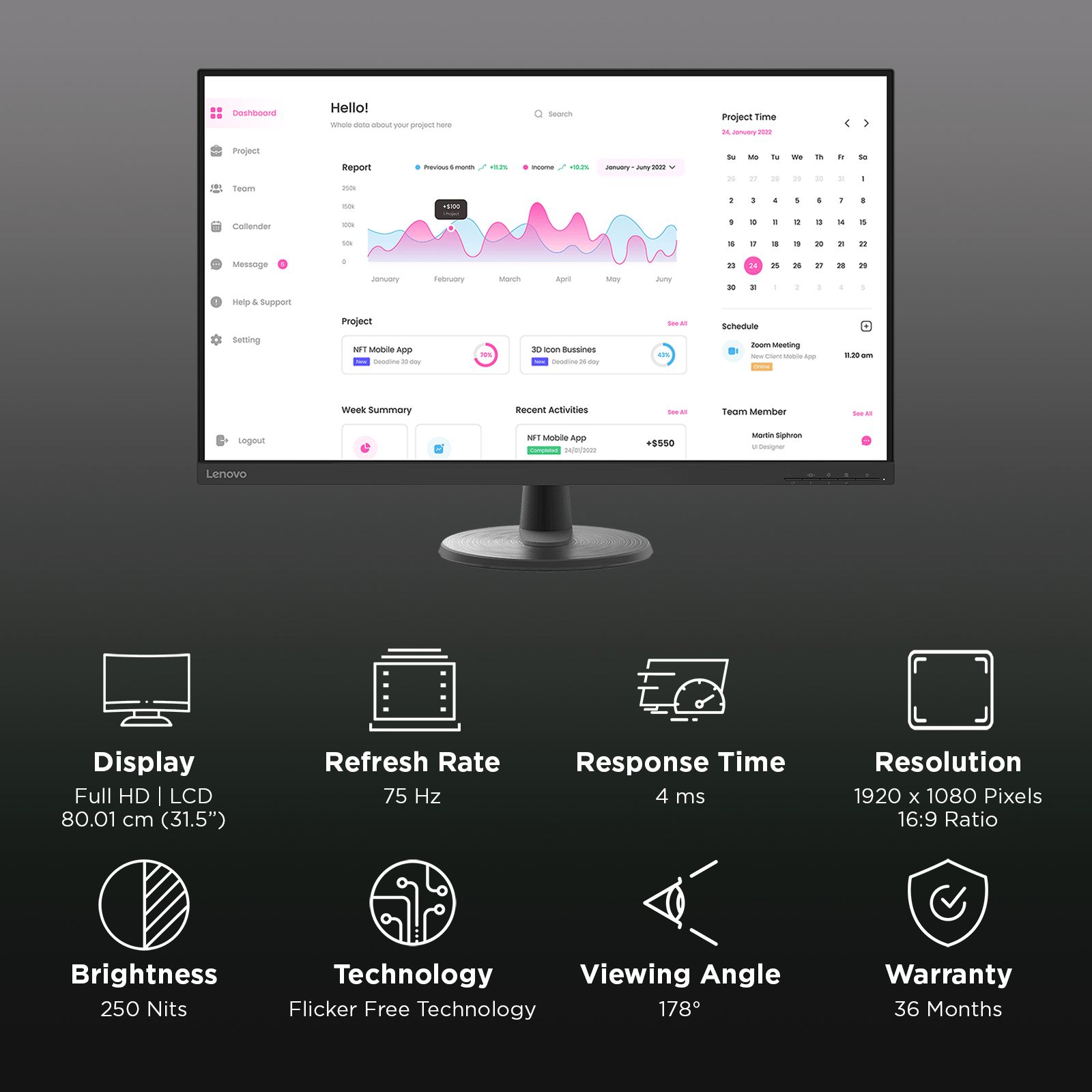 Lenovo D32-40 80.01 cm (31.5 inch) Full HD VA Panel Edgeless Monitor with WLED Backlight_3