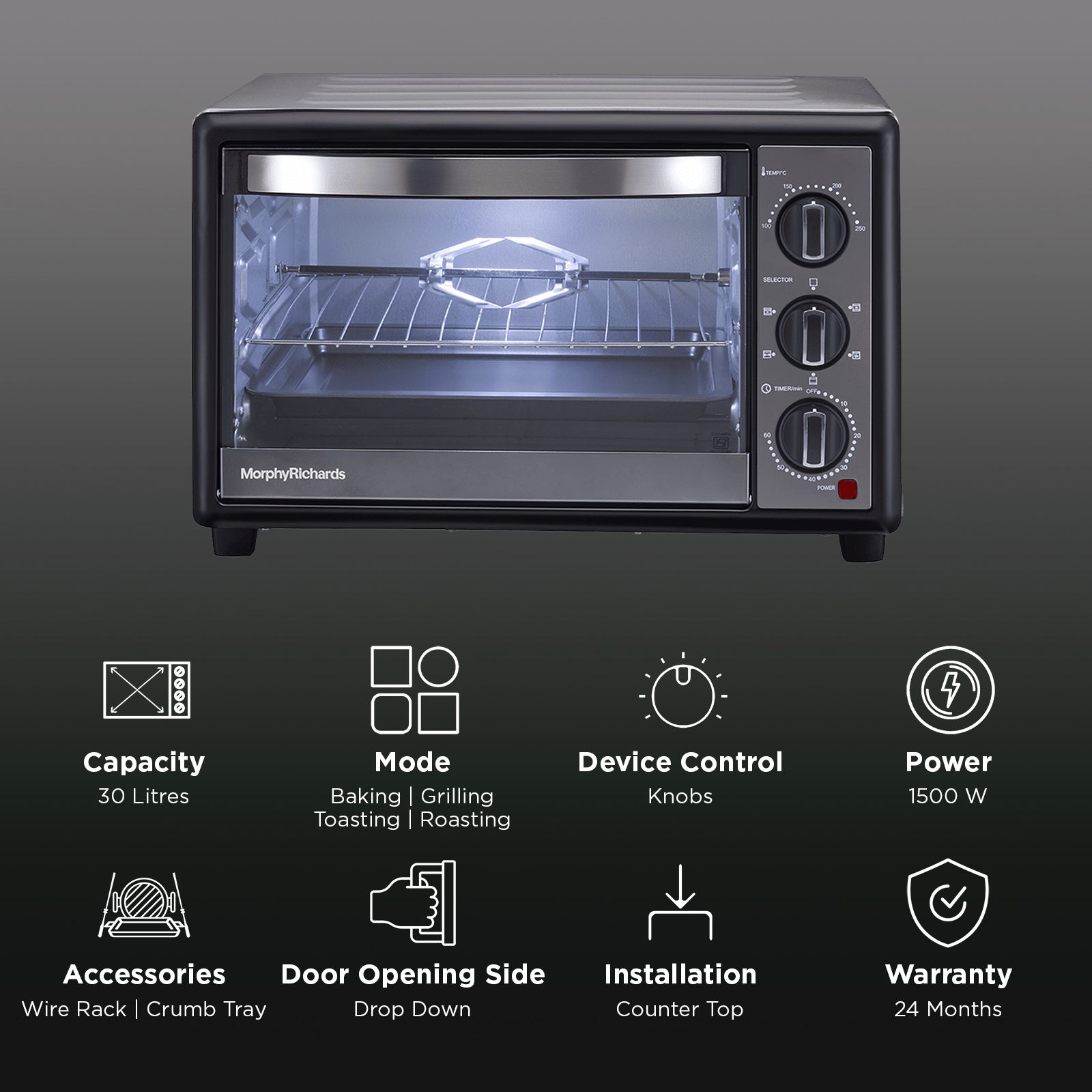 morphy richards 30 RC Manual Oven Toaster Grill with Motorised Rotisserie (Black)_3