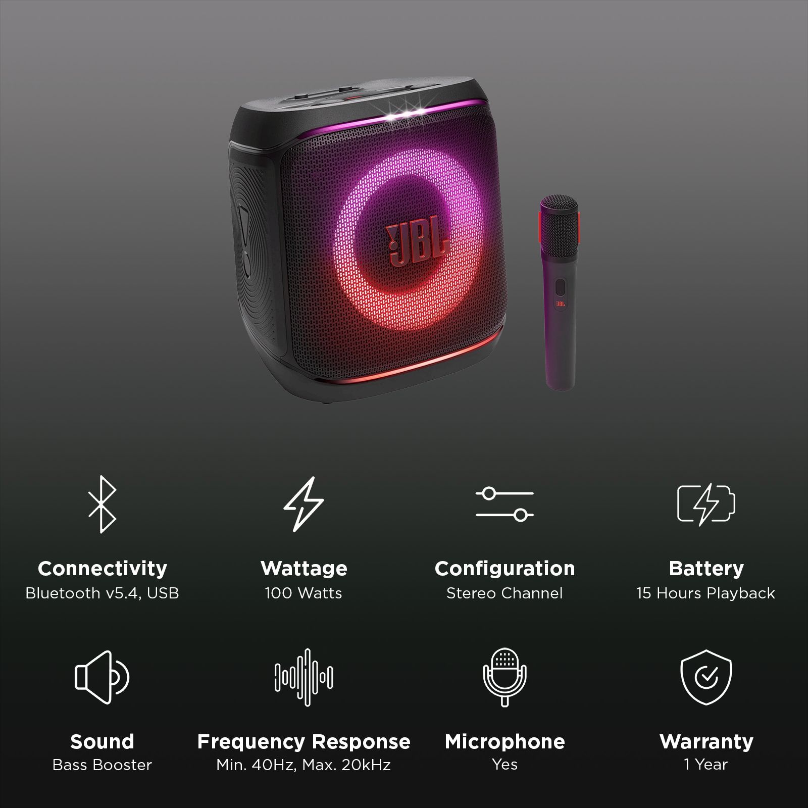 JBL PartyBox Encore 2 100W Bluetooth Party Speaker with Mic (Dynamic Lightshow, Stereo Channel, Black) JBL PartyBox Encore 2 100W Bluetooth Party Speaker with Mic (Dynamic Lightshow, Stereo Channel, Black)_3