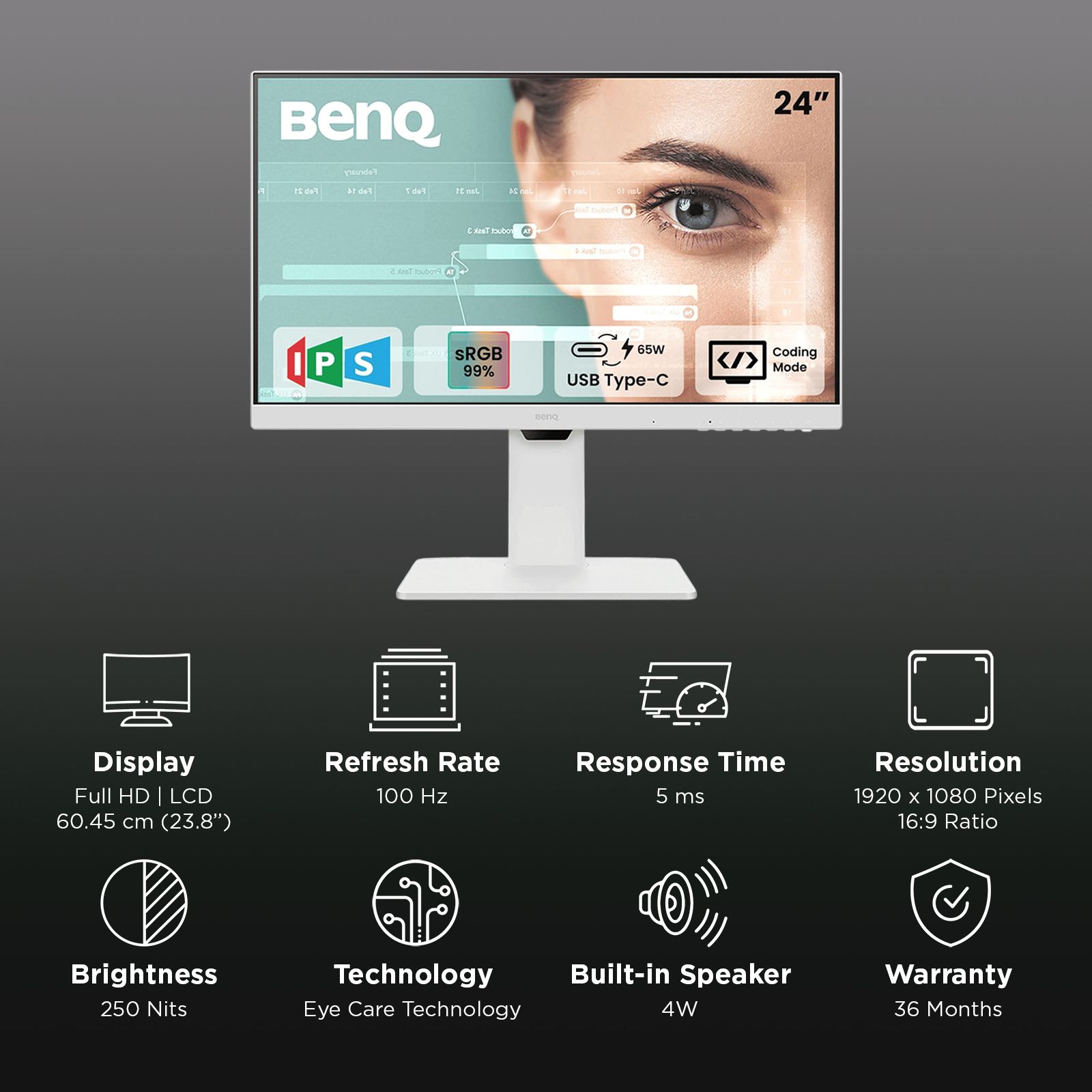 BenQ 60.45 cm (23.8 inch) Full HD IPS Panel LCD Height Adjustable Monitor with LED Backlight BenQ 60.45 cm (23.8 inch) Full HD IPS Panel LCD Height Adjustable Monitor with LED Backlight_3