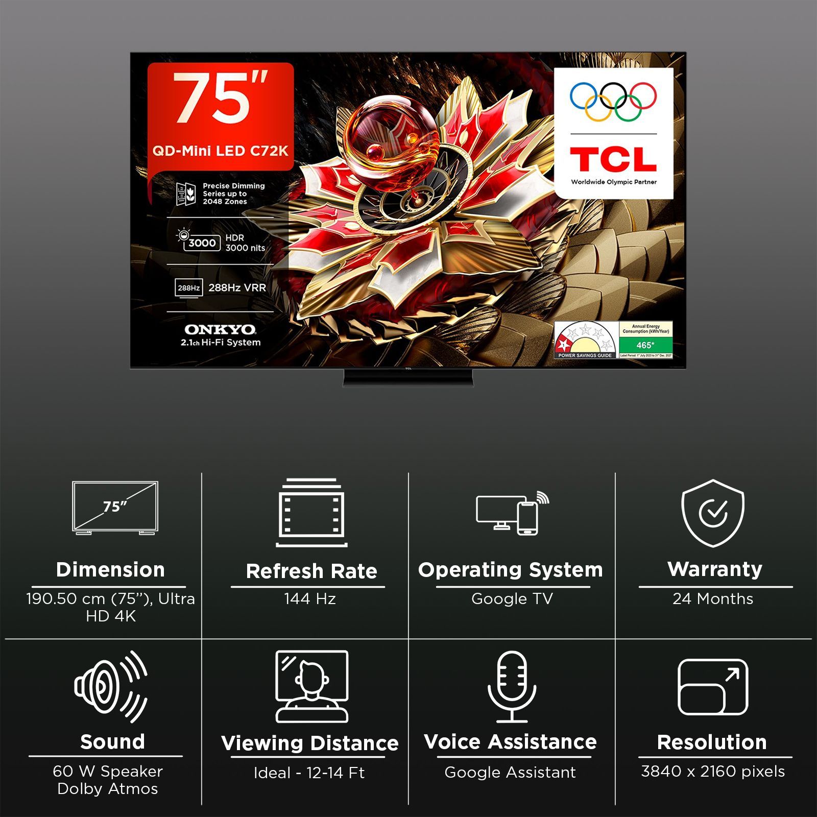 TCL C72K 189 cm (75 inch) 4k Ultra HD Google TV with Precise Dimming Technology (2025 model)_3