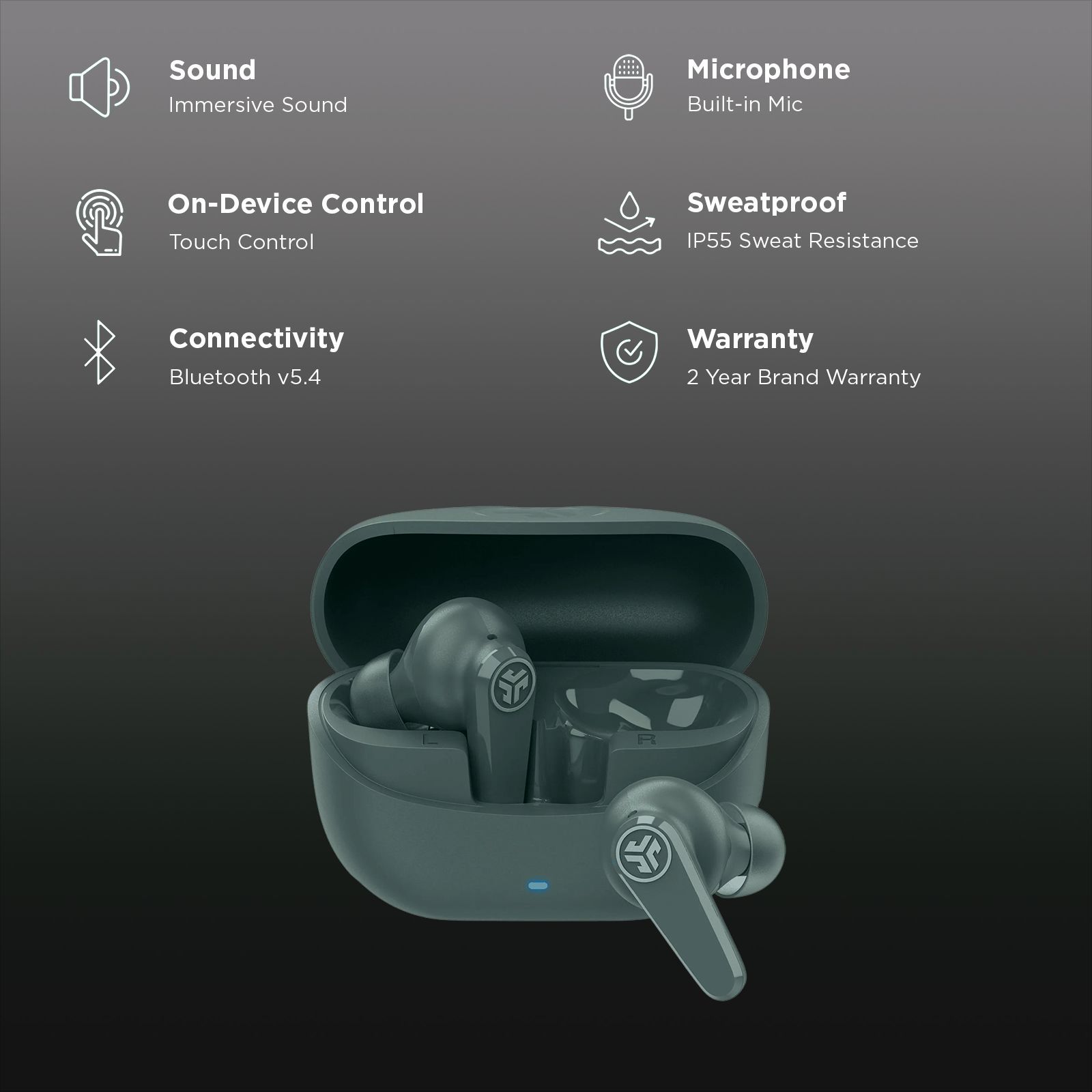 JLAB Go Pods TWS Earbuds with Hybrid Active Noise Cancellation (IP55 Sweatproof, Google Fast Pair, Sage)_3