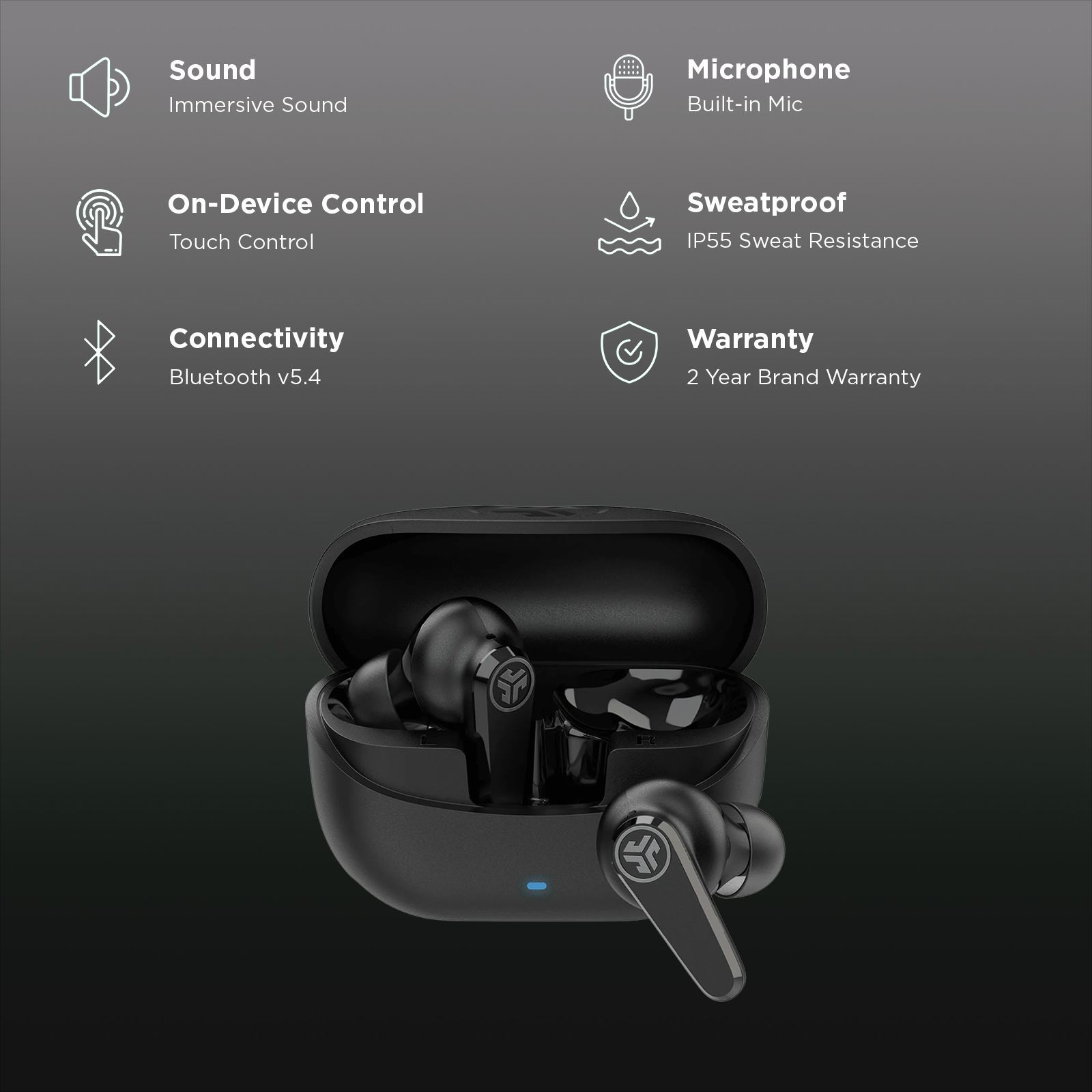 JLAB Go Pods TWS Earbuds with Hybrid Active Noise Cancellation (IP55 Sweatproof, Google Fast Pair, Black)_3