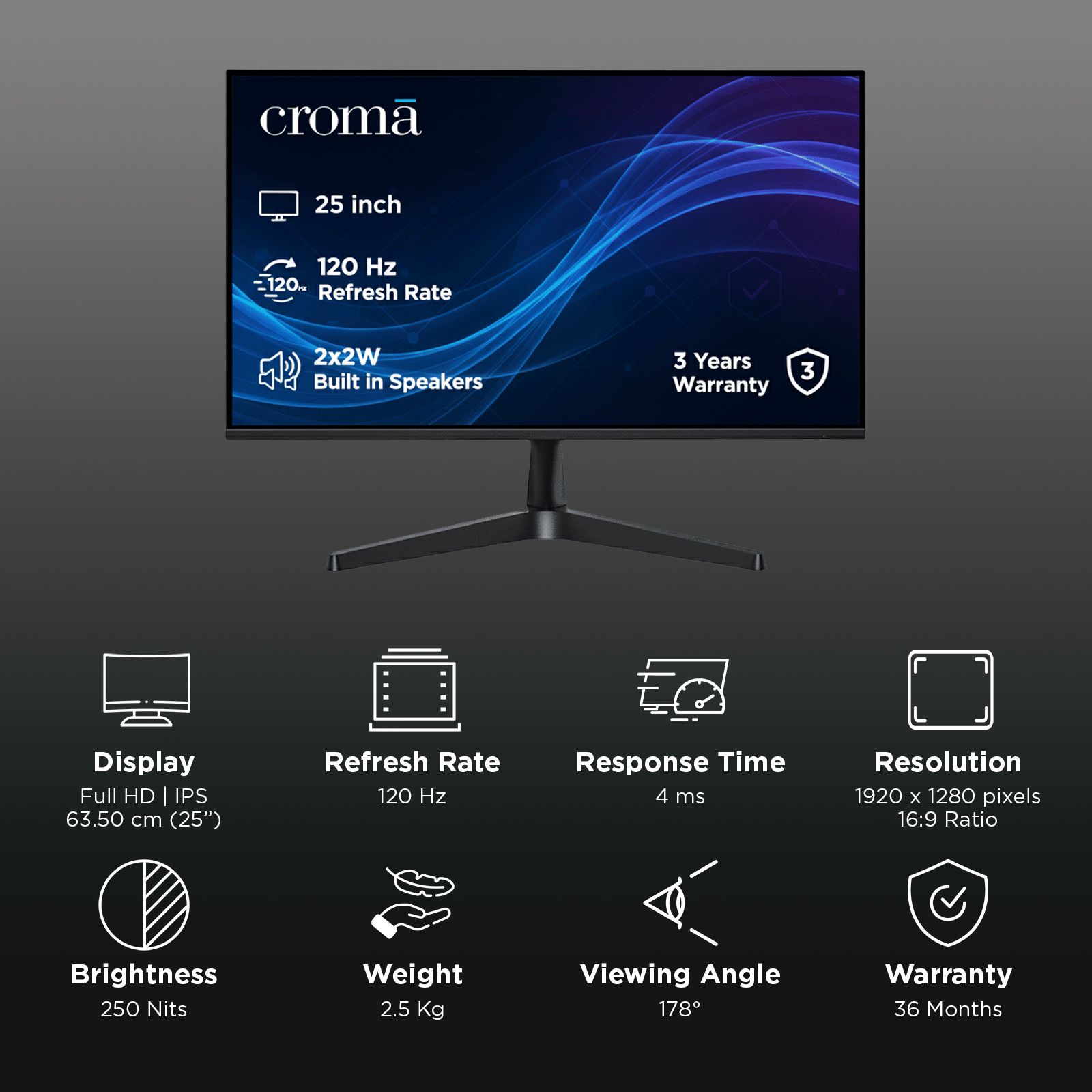 Croma F Series 63.5 cm (25 inch) Full HD IPS Panel Monitor with 4W Built-in Speaker_3