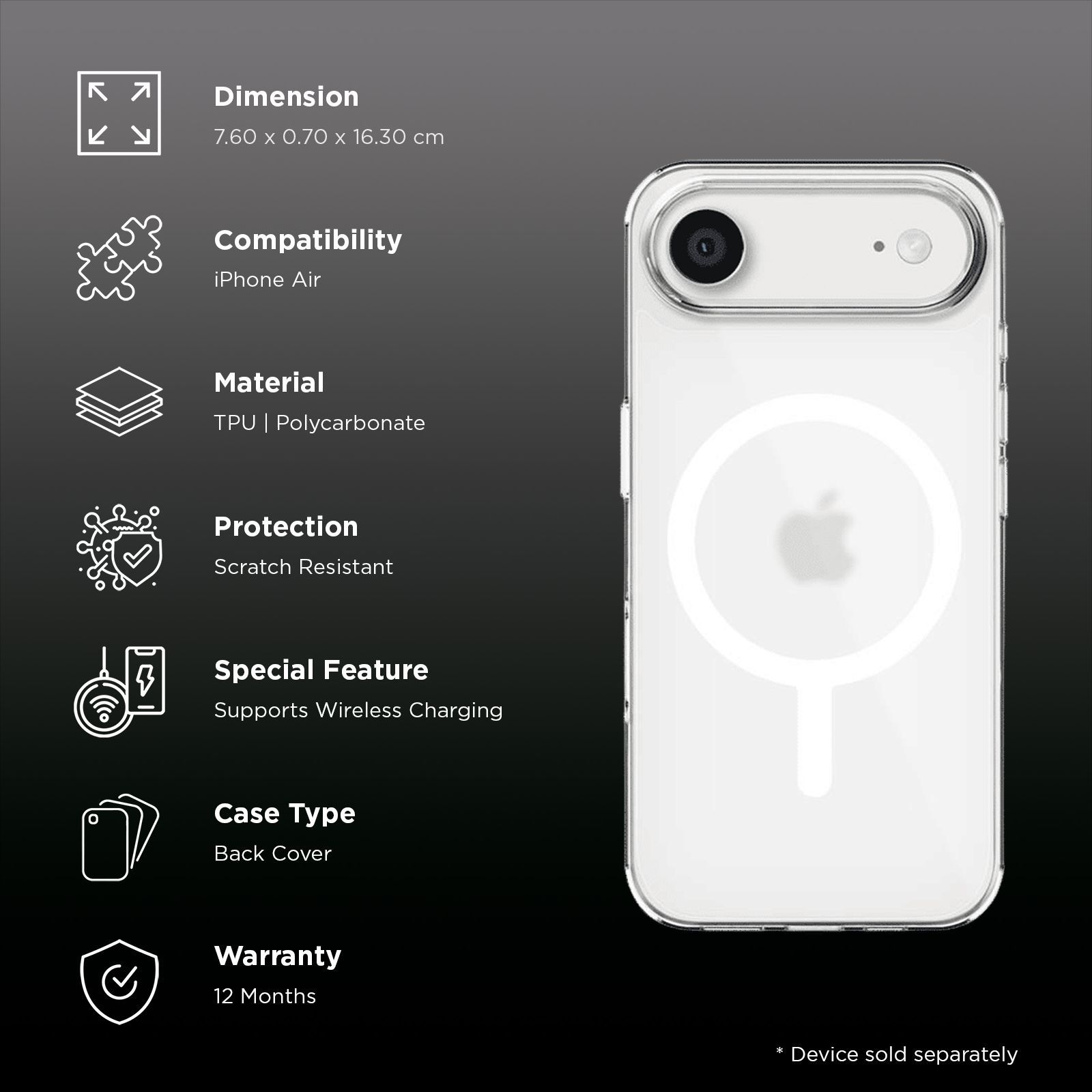 Croma Frost Tempered Glass & TPU Back Cover Combo for Apple iPhone Air (Magsafe Charging Compatible, Clear Ice)_2