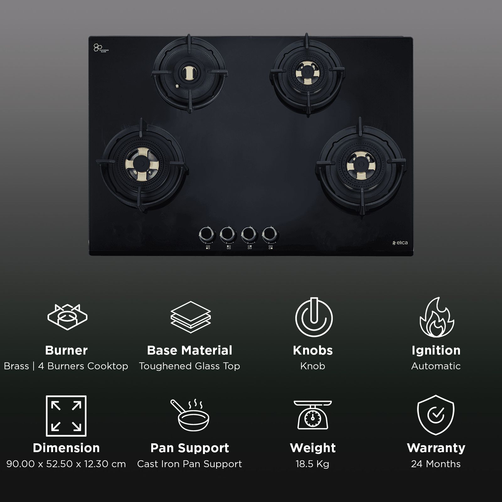 elica FLEXI DFS FB MFC 4B 90 R FFD Toughened Glass Top 4 Burner Automatic Hob (Direct Multi Flame Burners, Black Glass) elica FLEXI DFS FB MFC 4B 90 R FFD Toughened Glass Top 4 Burner Automatic Hob (Direct Multi Flame Burners, Black Glass)_3