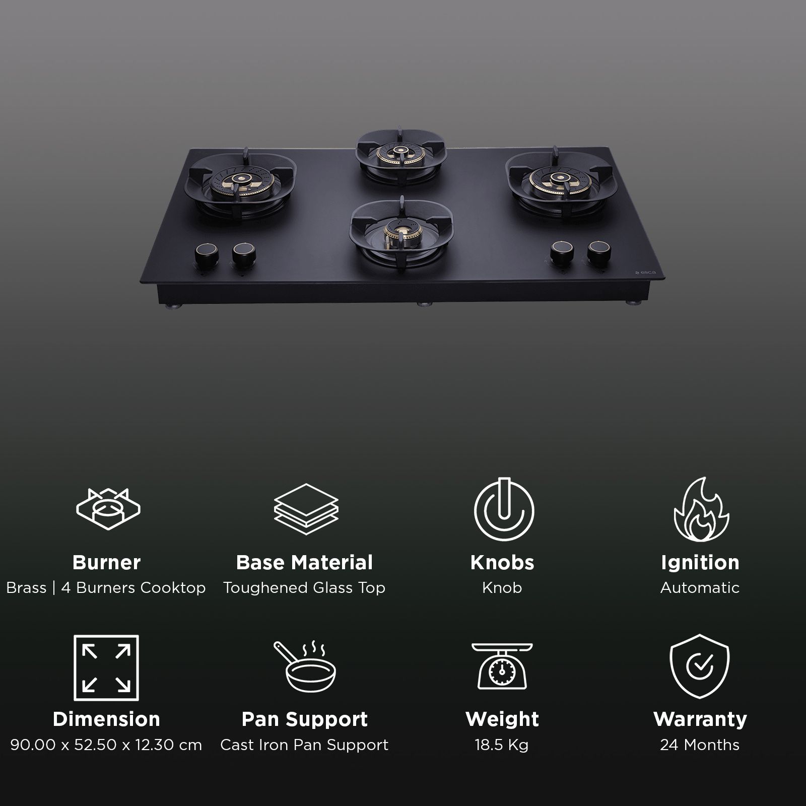 elica MATT FLEXI CROWN DFS HE FB MFC 4B 91 Toughened Glass Top 4 Burner Automatic Hob (Direct Multi Flame Burners, Matt Glass)_3