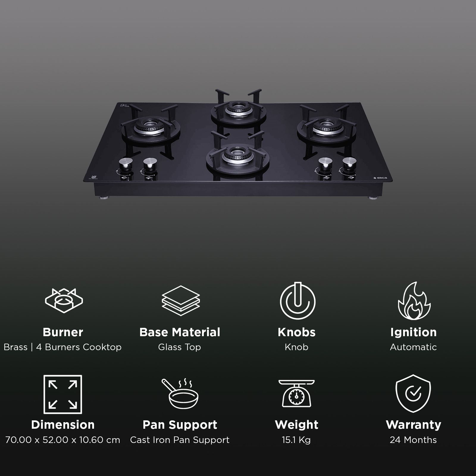 elica FLEXI HCT 470 DX LOTUS BK 4 Burner Automatic Hob (Round Cast Iron Pan Support, Black)_3