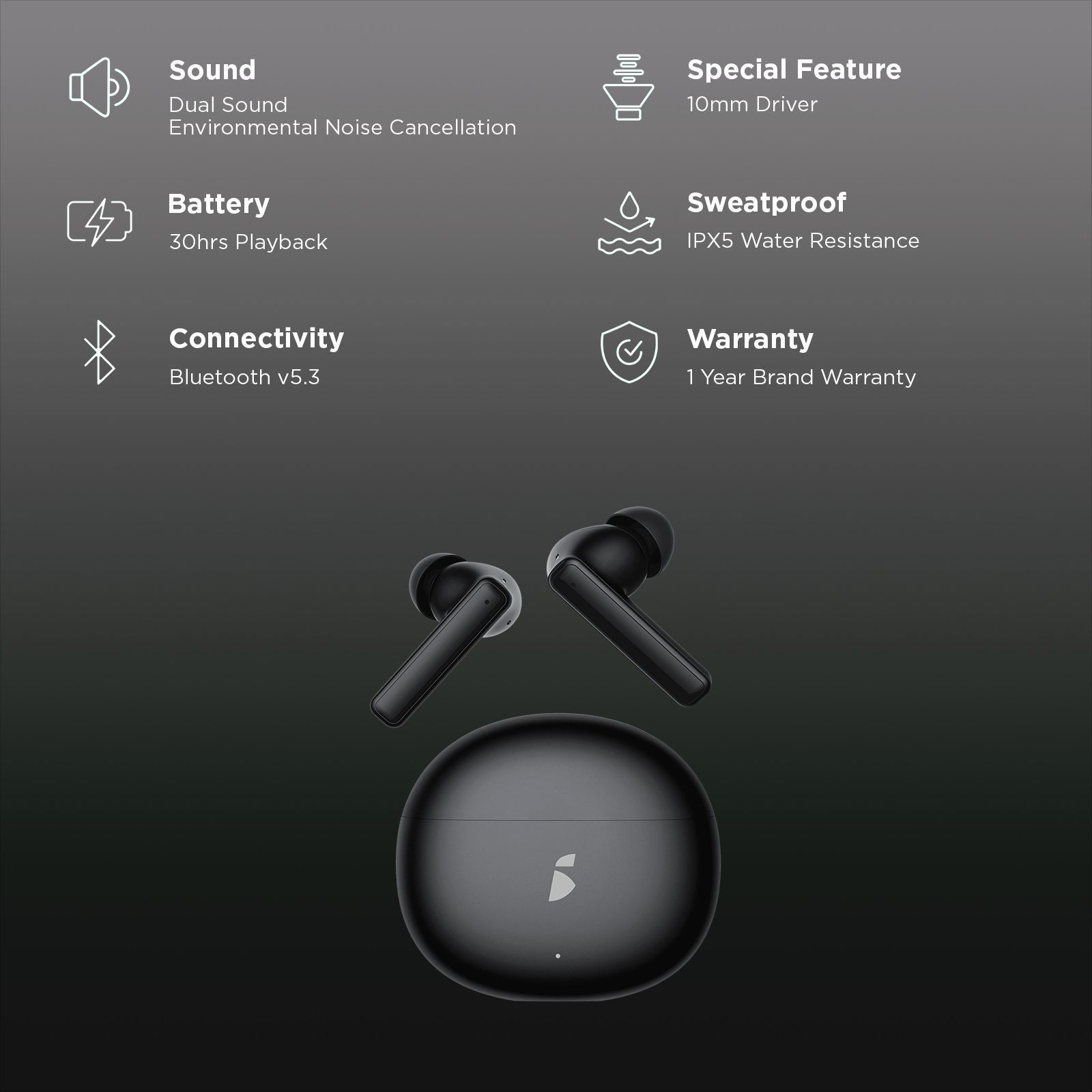 itel S9 series Buds Air Pro TWS Earbuds with Environmental Noise Cancellation (IPX5 Resistant, 30 Hours Playtime, Black)_2