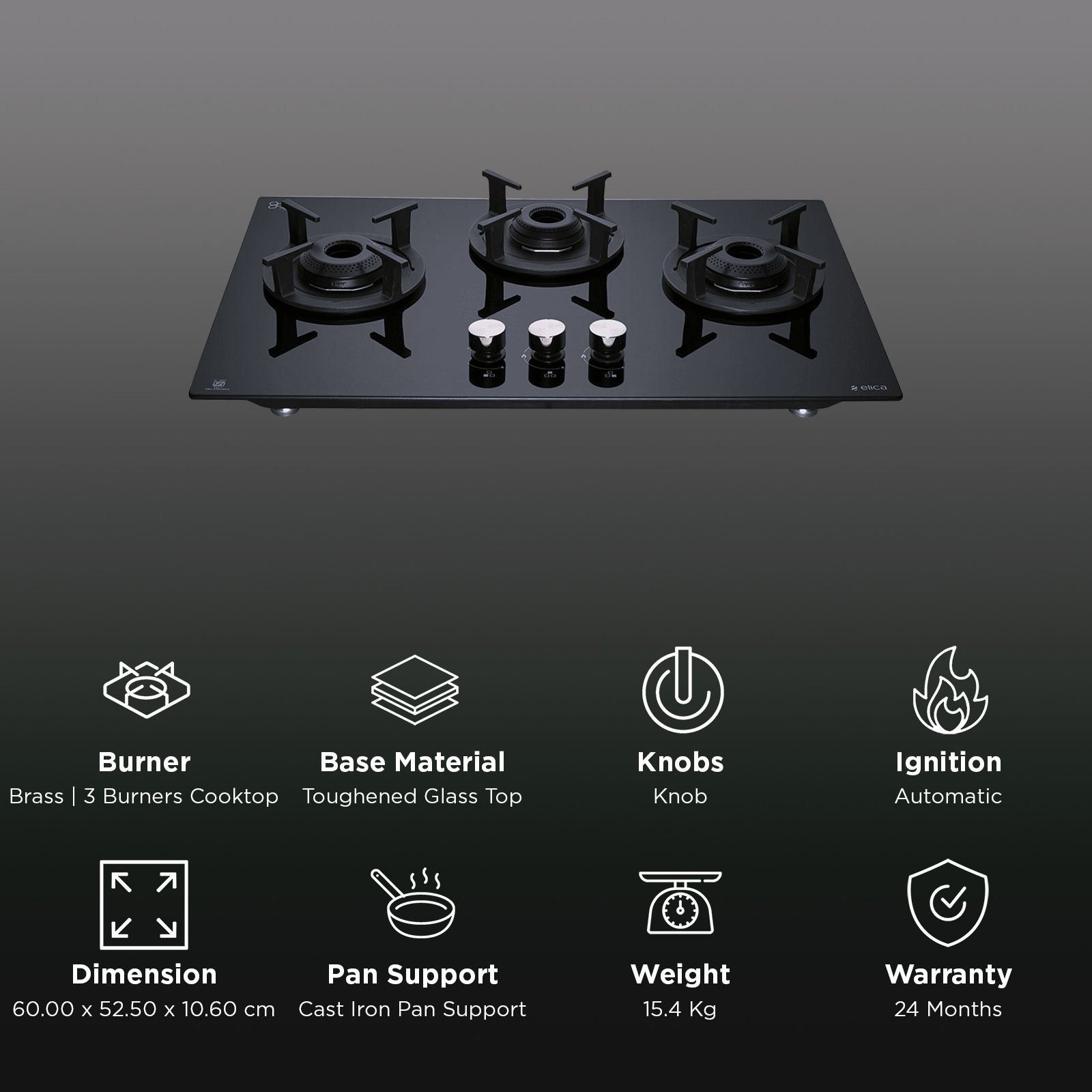 elica RG FLEXI 360 LOTUS IND HD BRASS Toughened Glass Top 3 Burner Automatic Hob (Multi Flame Burners, Black Glass)_3