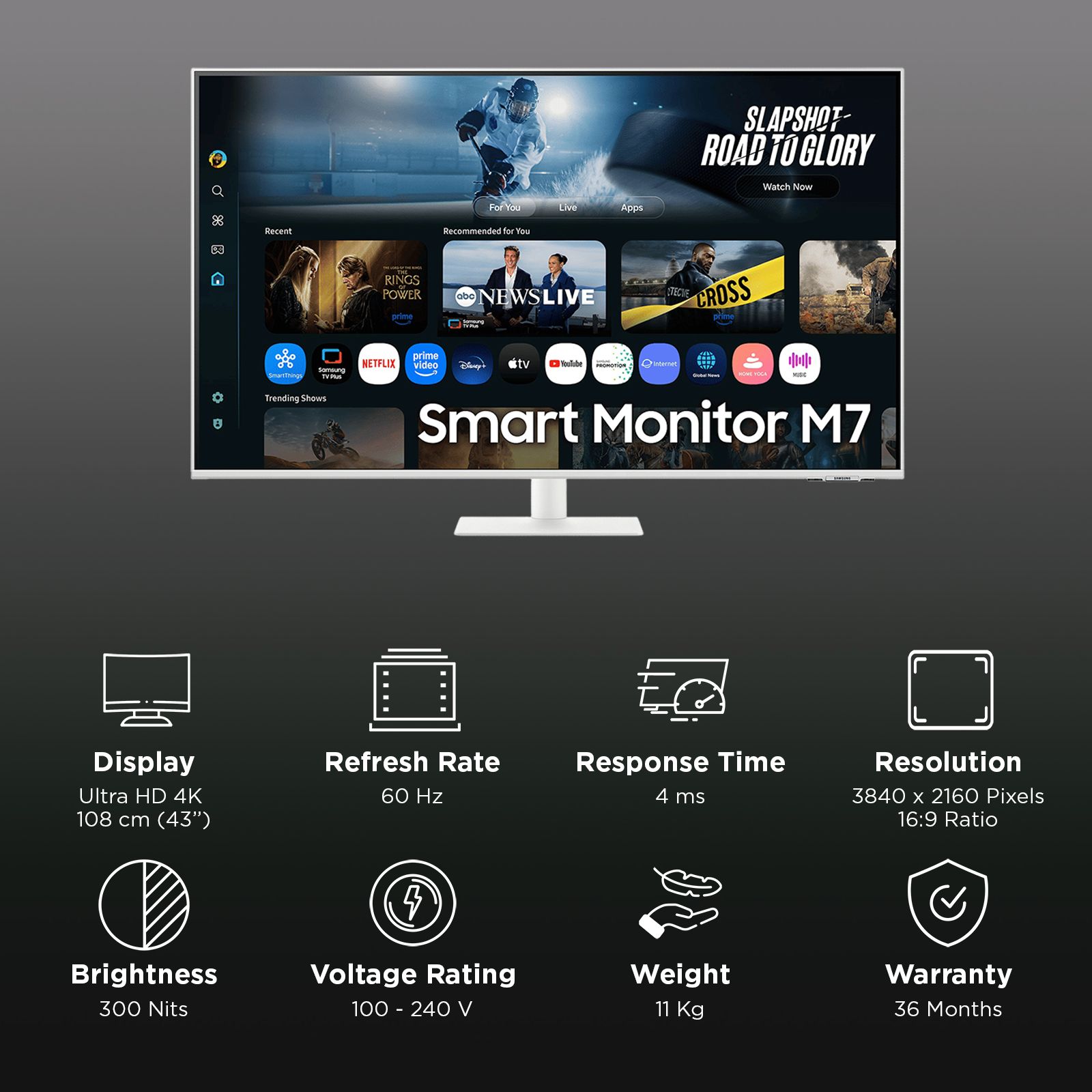 SAMSUNG M7 108 cm (43 inch) 4K Ultra HD VA Panel Ultra Wide Monitor with AI Picture Optimizer_3