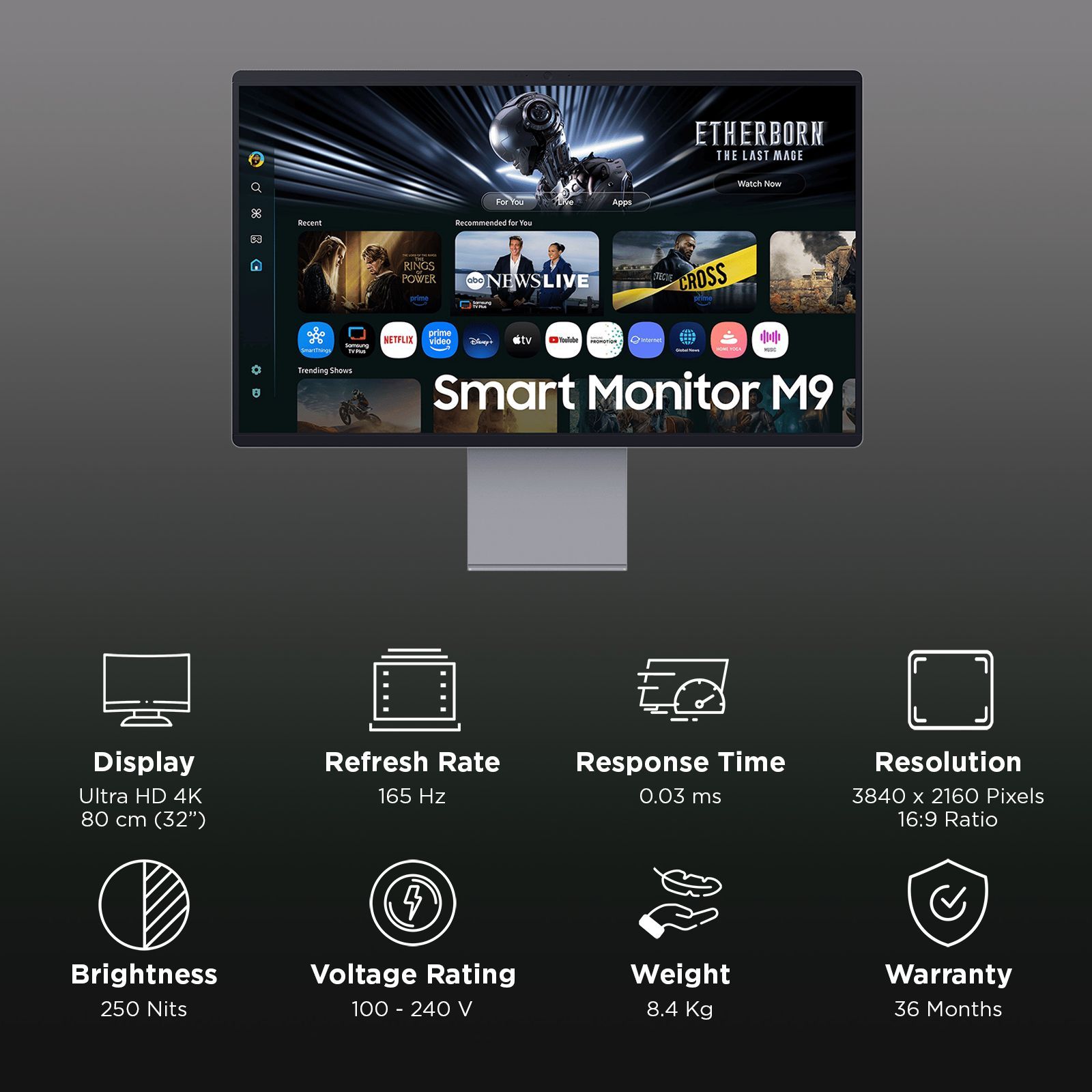 SAMSUNG M9 80 cm (32 inch) 4K Ultra HD OLED Panel Ultra Wide Height Adjustable Monitor with AI Picture Optimizer_3