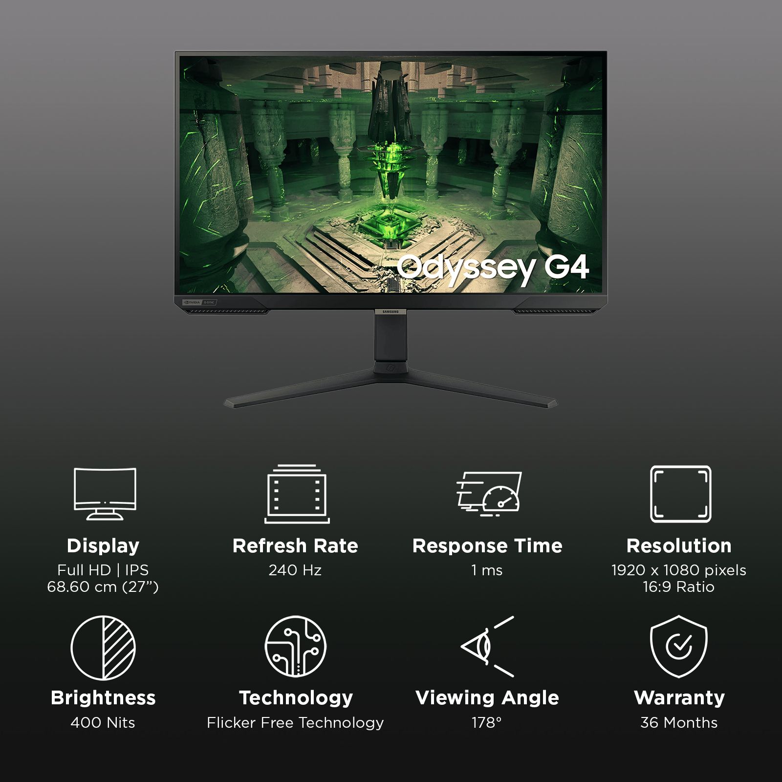 SAMSUNG Odyssey G4 68.6 cm (27 inch) Full HD IPS Panel Ultra Wide Height Adjustable Gaming Monitor with Flicker Free SAMSUNG Odyssey G4 68.6 cm (27 inch) Full HD IPS Panel Ultra Wide Height Adjustable Gaming Monitor with Flicker Free_3