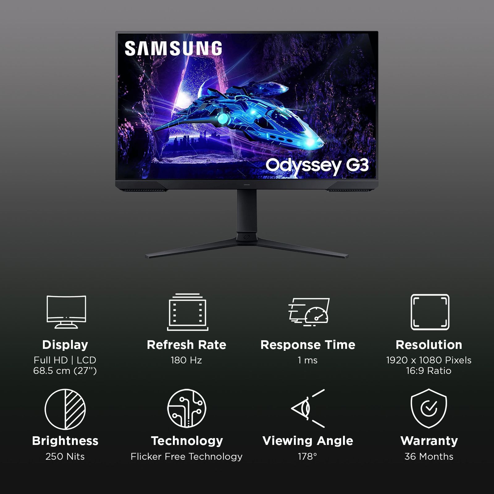 SAMSUNG Odyssey G3 68.5 cm (27 inch) Full HD VA Panel Bezel-Less Height Adjustable Gaming Monitor with AMD FreeSync SAMSUNG Odyssey G3 68.5 cm (27 inch) Full HD VA Panel Bezel-Less Height Adjustable Gaming Monitor with AMD FreeSync_3