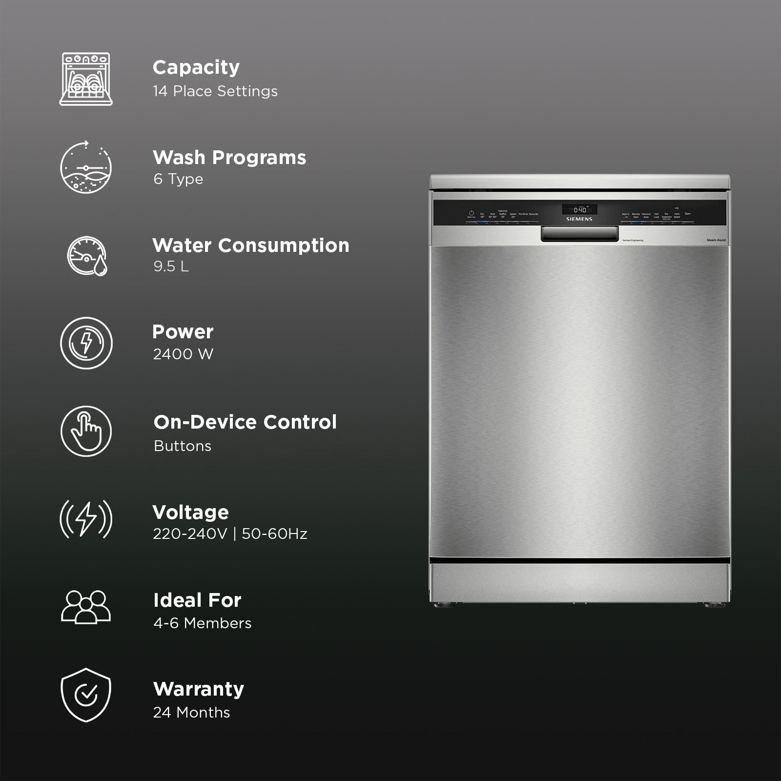 SIEMENS iQ500 14 Place Settings Free Standing Smart Dishwasher with Alexa & Google Assistant (Brushed Steel)_3