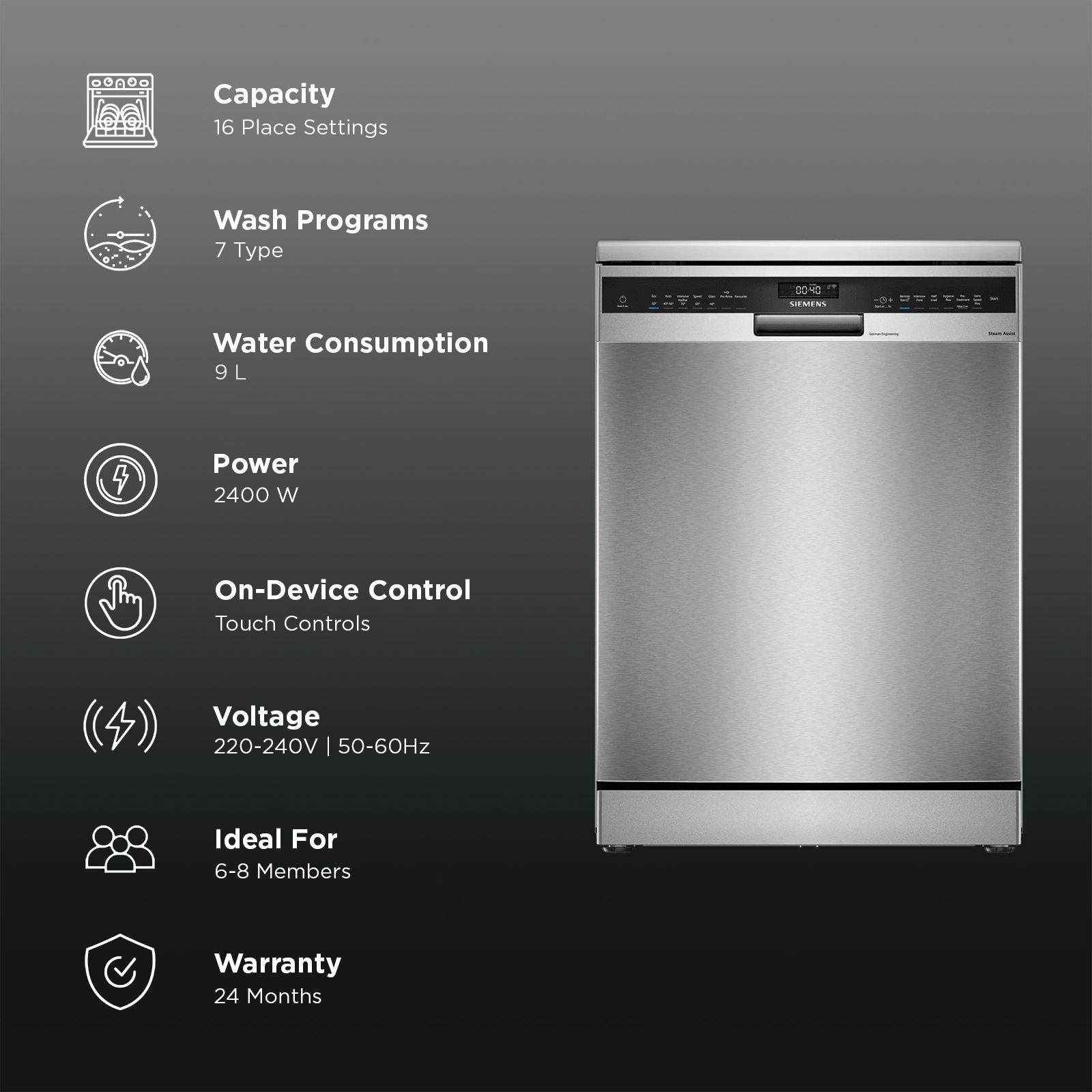 SIEMENS iQ500 16 Place Settings Free Standing Smart Dishwasher with Alexa & Google Assistant (Brushed Steel)_3