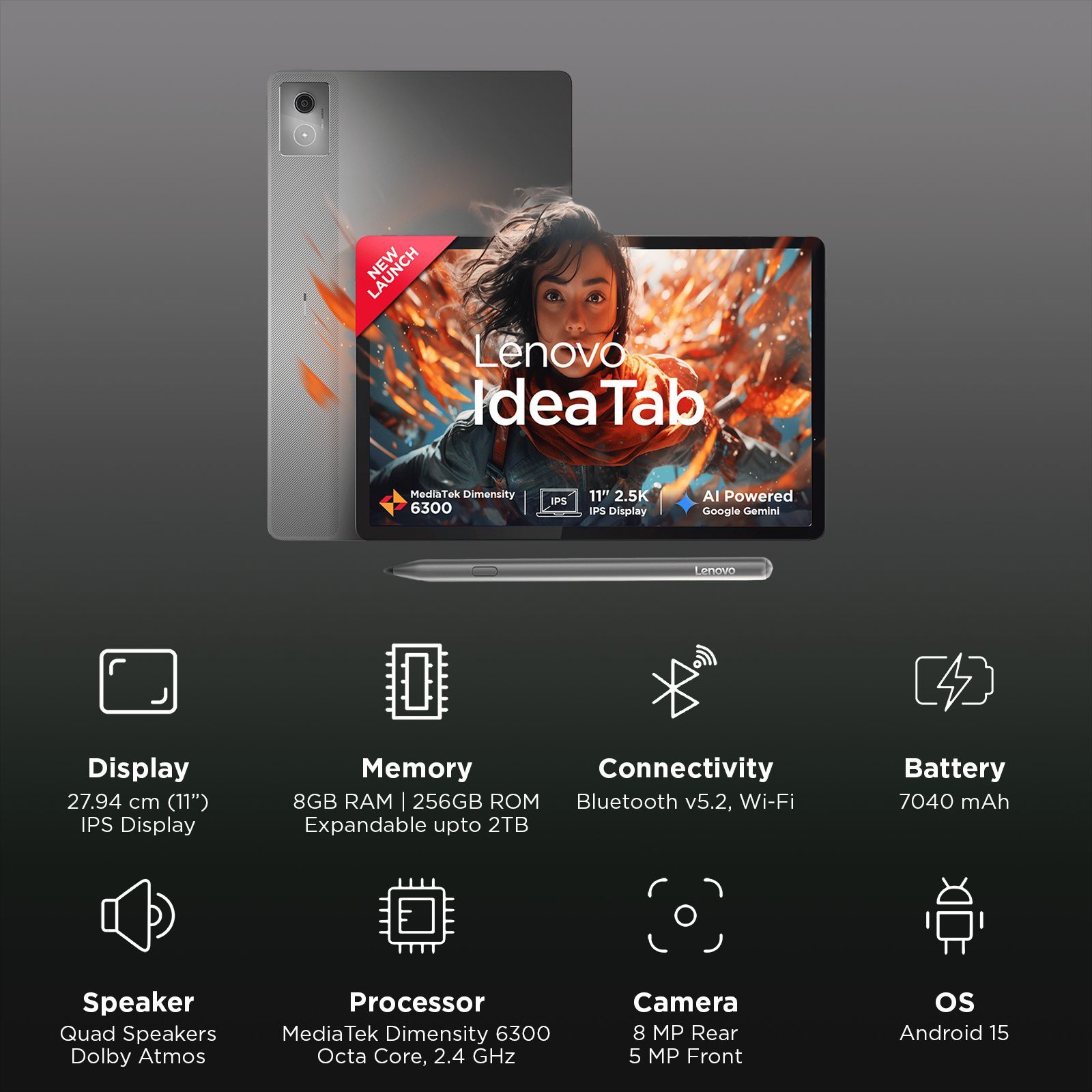 Lenovo Idea Tab Wi-Fi Android Tablet with Lenovo Tab Pen (11 Inch, 8GB RAM, 256GB ROM, Luna Grey)_3