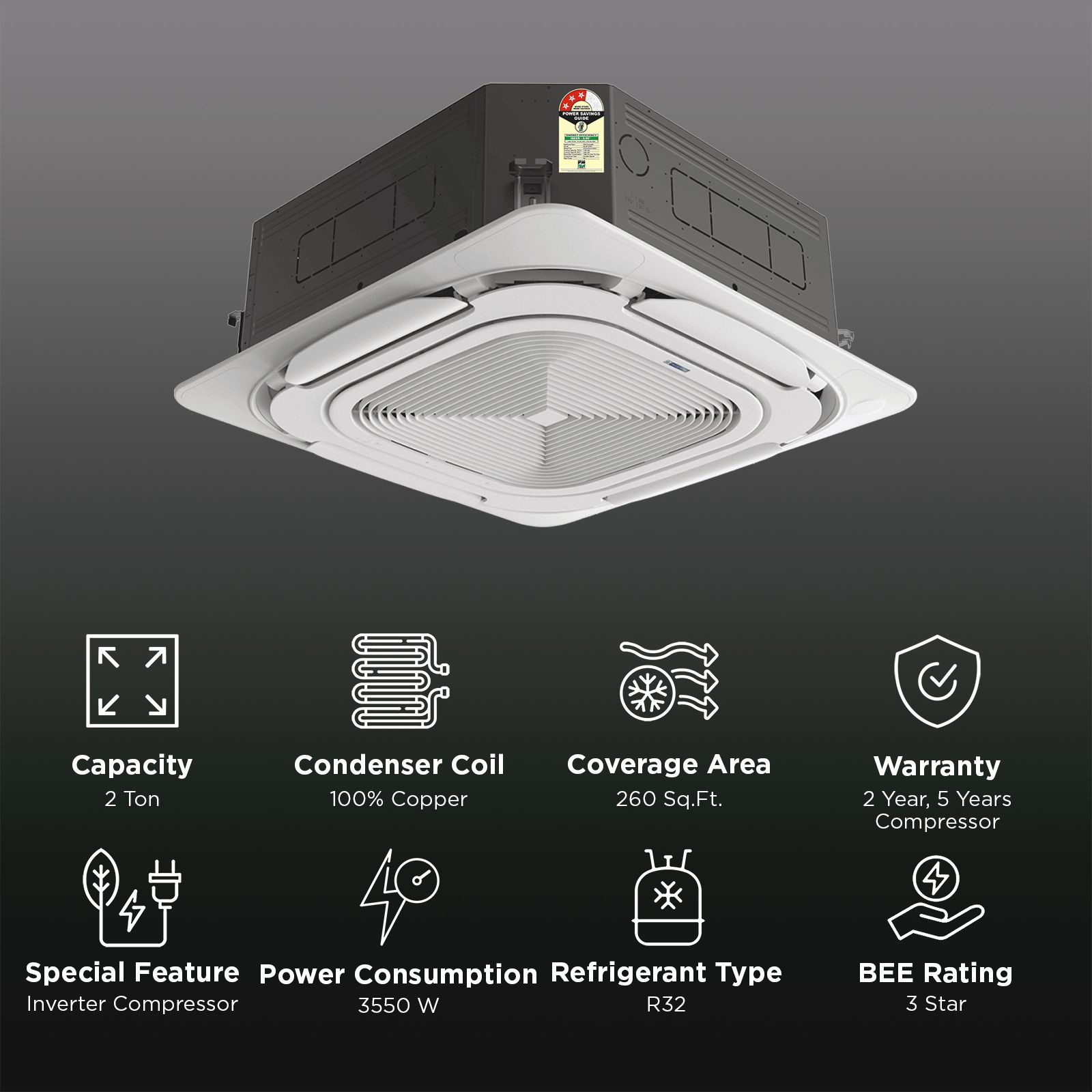 Blue Star T Series 2 Ton 3 Star Inverter Cassette AC (Copper Condenser, Dust Filter, ID324TANU1)_2
