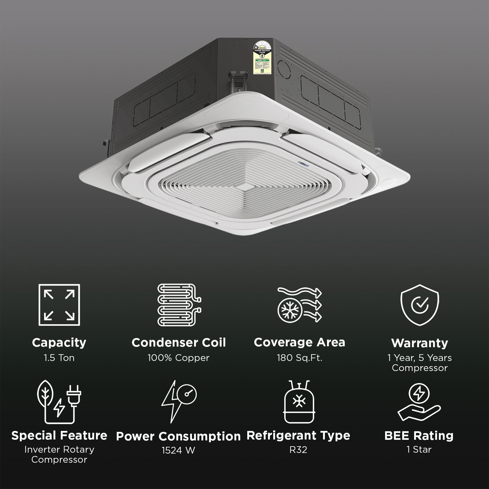 Blue Star T Series 1.5 Ton 1 Star Inverter Cassette AC (Copper Condenser, FD118TANU1)_2