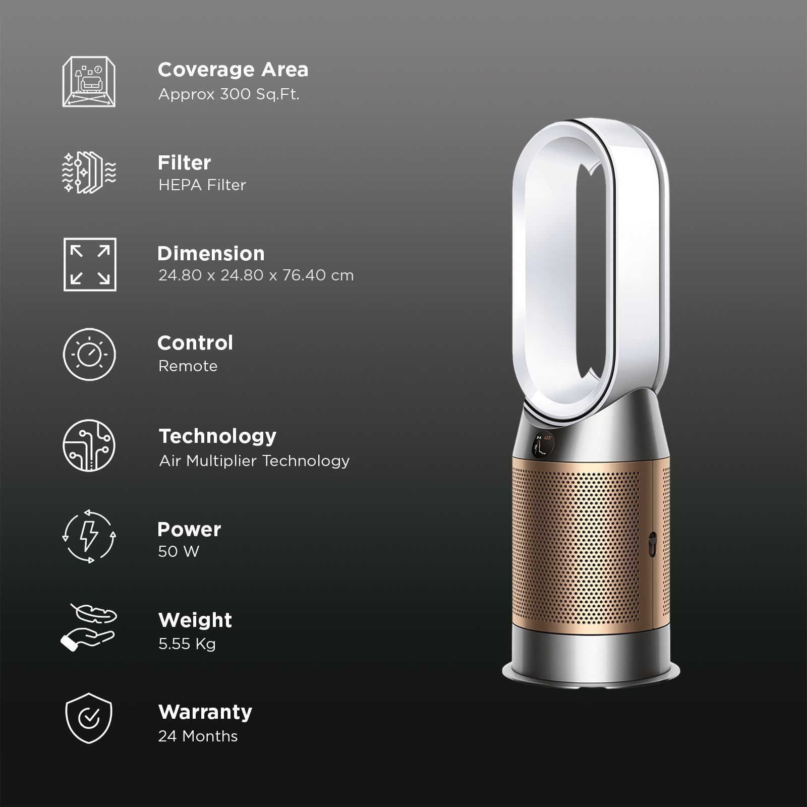 dyson Hot and Cool HP12 Air Purifier with Remote Control (Allergy Friendly, White & Gold)_2