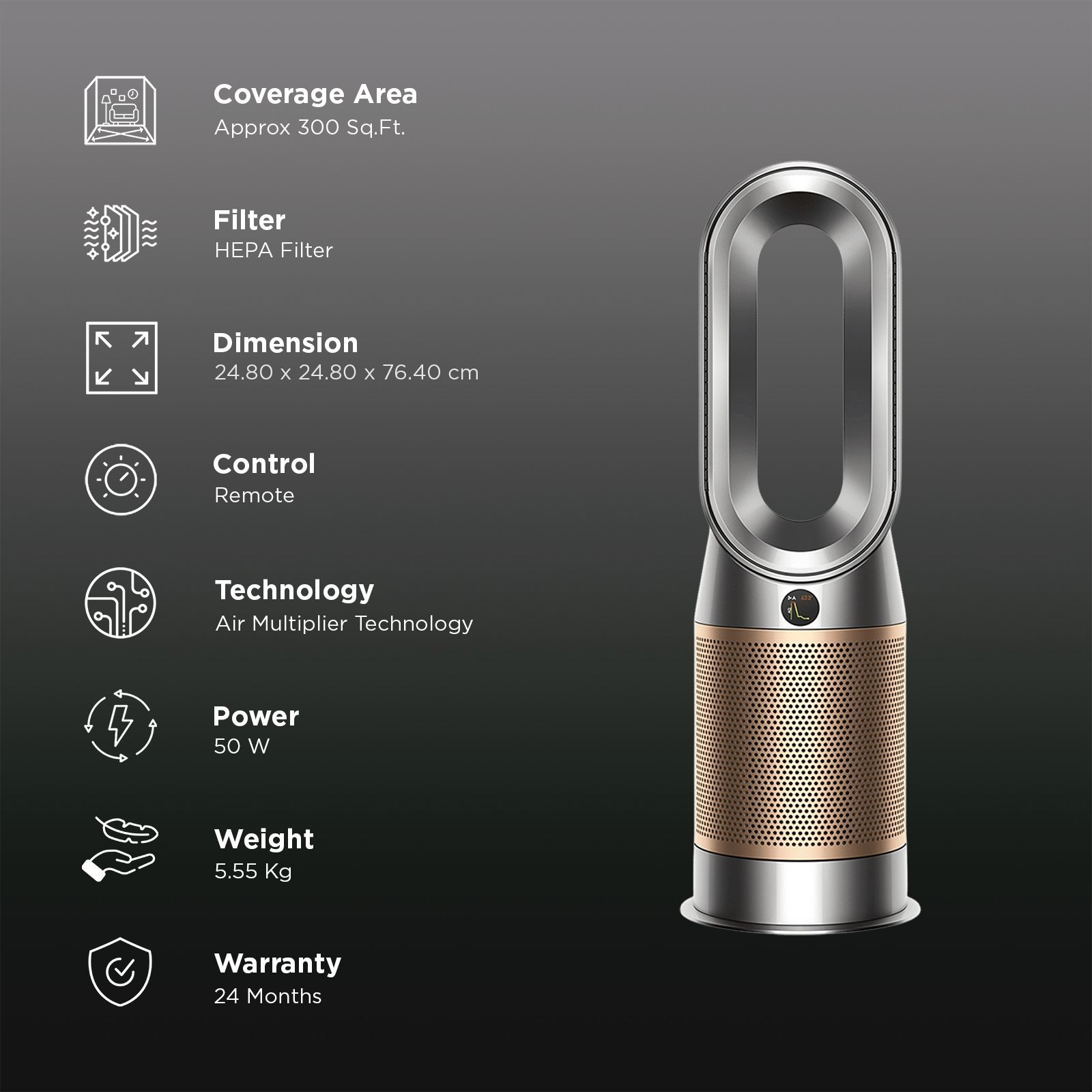 dyson Hot and Cool HP12 Air Purifier with Remote Control (Allergy Friendly, Nickel & Gold)_2