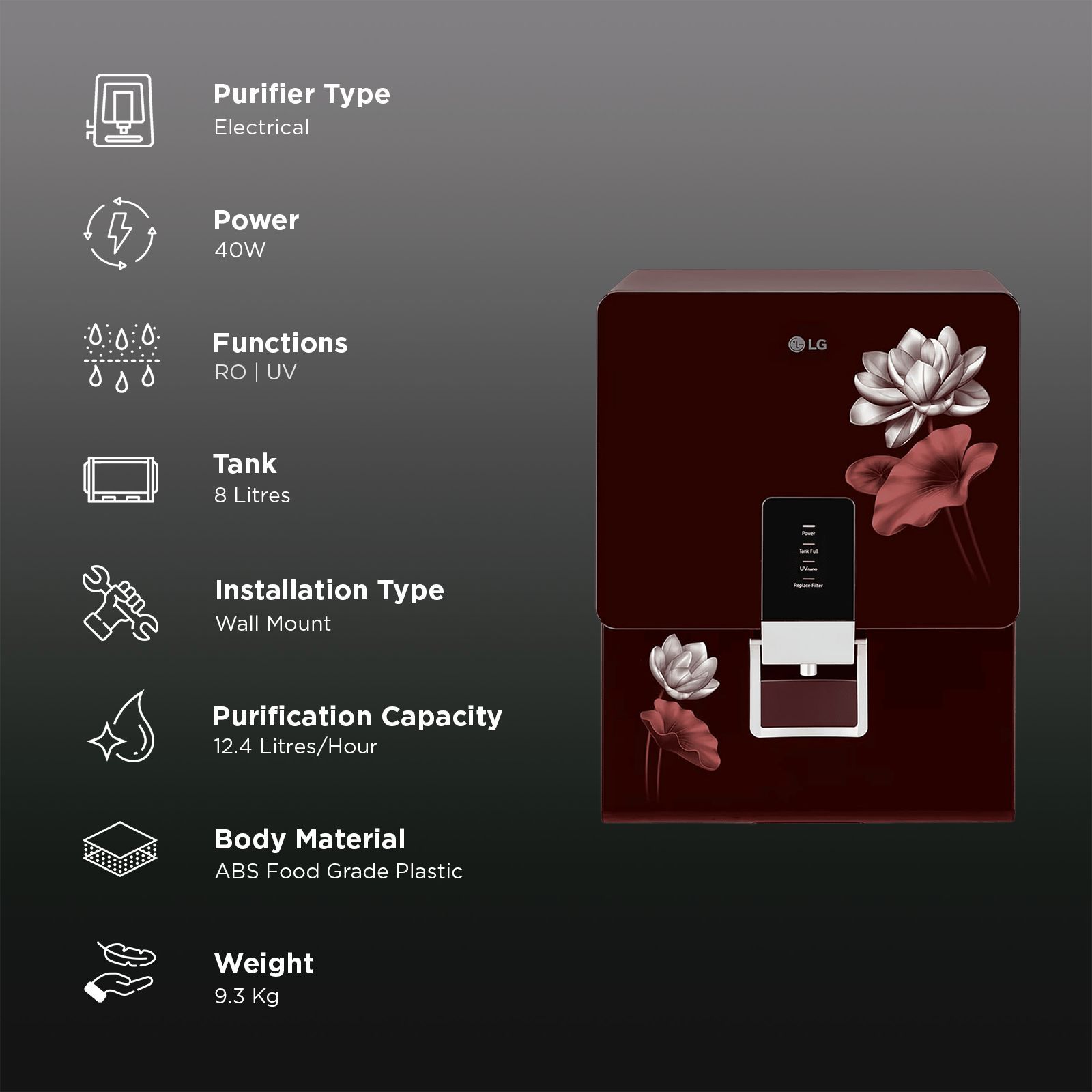 LG 8L RO + UV + Mineral Booster Water Purifier with Multi Stage Filtration (Crimson Red) LG 8L RO + UV + Mineral Booster Water Purifier with Multi Stage Filtration (Crimson Red)_3