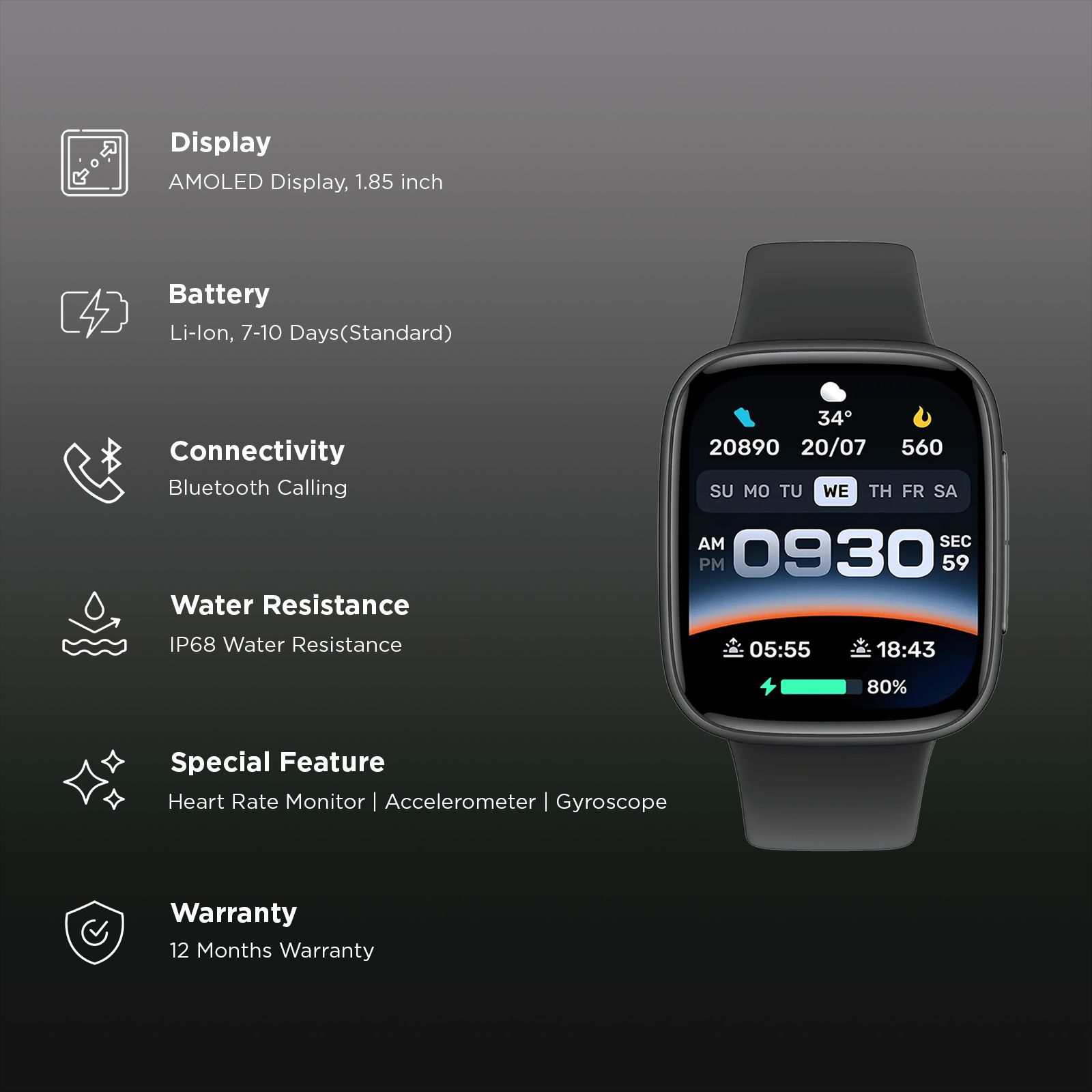 Croma Velocity S1 Smartwatch with Bluetooth Calling (47mm AMOLED Display, IP68 Water Resistant, Black Strap)_3