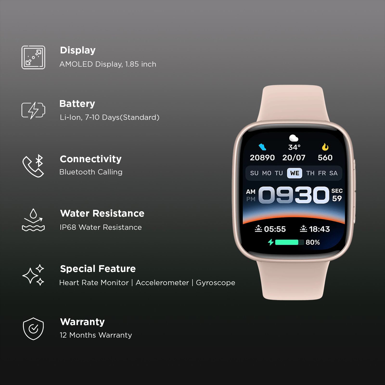 Croma Velocity S1 Smartwatch with Bluetooth Calling (47mm AMOLED Display, IP68 Water Resistant, Pink Strap) Croma Velocity S1 Smartwatch with Bluetooth Calling (47mm AMOLED Display, IP68 Water Resistant, Pink Strap)_3