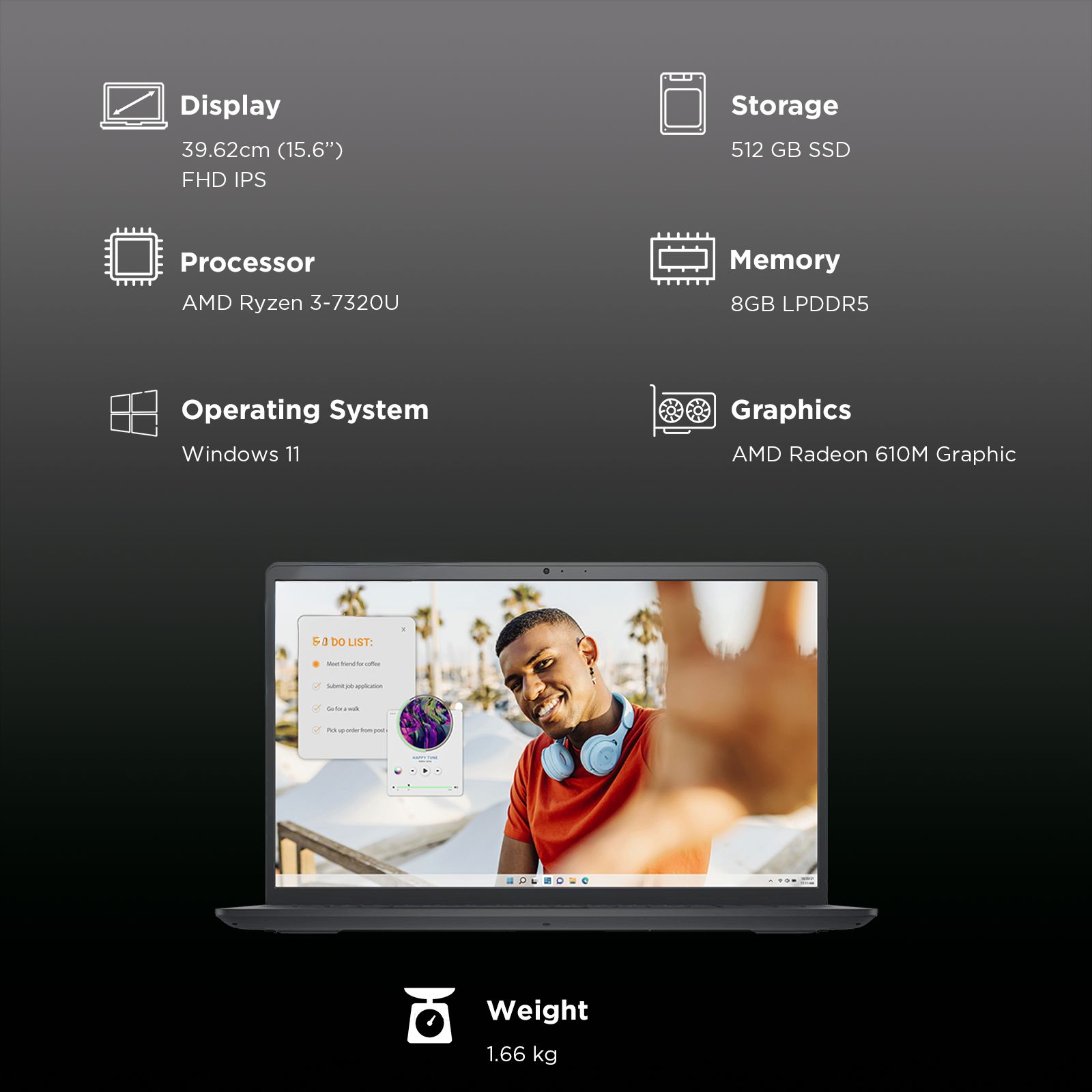 DELL DC15255 AMD Ryzen 3 Thin & Light Laptop (8GB, 512GB SSD, Windows 11, 15.6 inch Full HD IPS Display, MS Office Home 2024, Carbon Black, 1.66 KG) DELL DC15255 AMD Ryzen 3 Thin & Light Laptop (8GB, 512GB SSD, Windows 11, 15.6 inch Full HD IPS Display, MS Office Home 2024, Carbon Black, 1.66 KG)_3