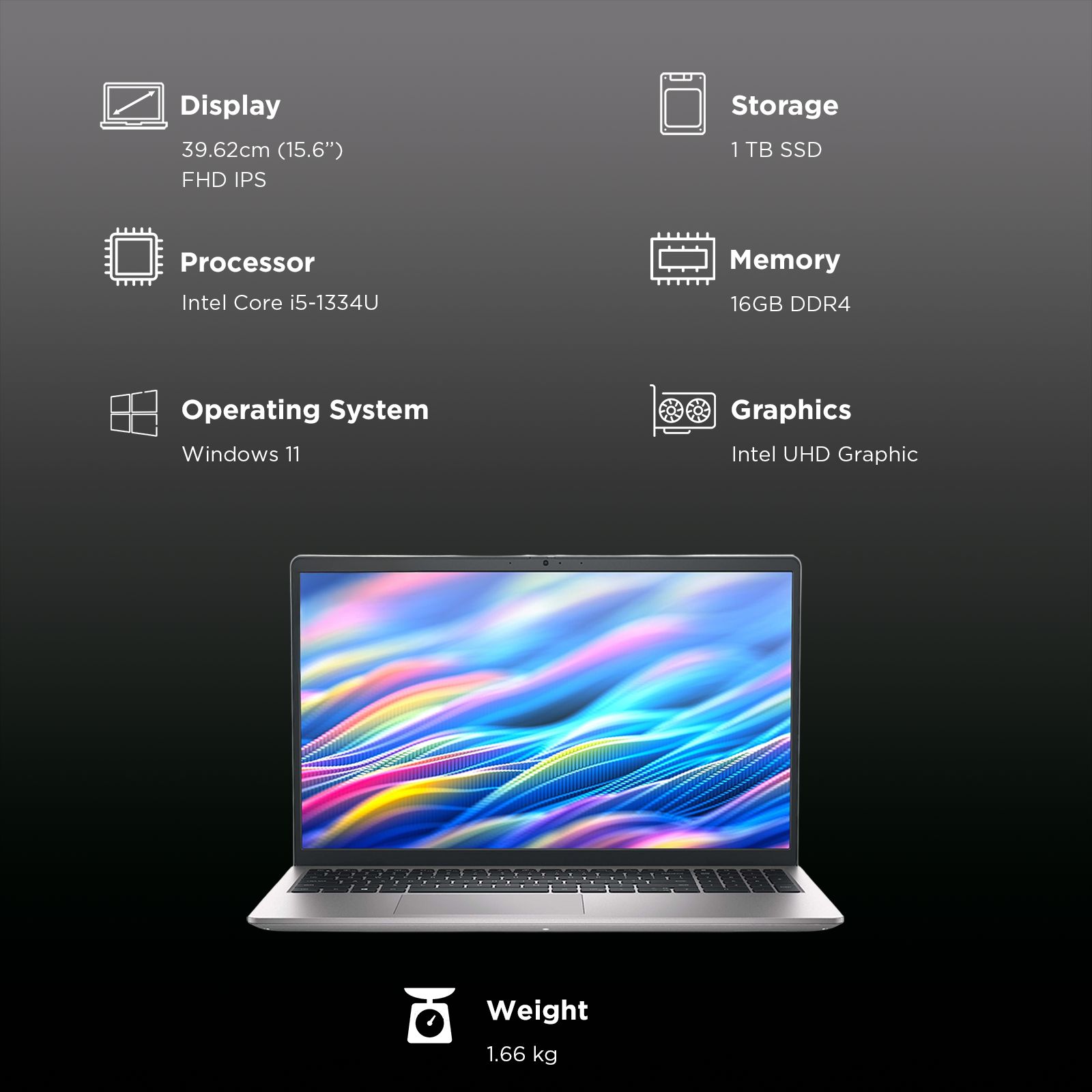 DELL DC 15250 Intel Core i5 Laptop (16GB, 1TB SSD, Windows 11, 15.6 inch Full HD IPS Display, MS Office Home 2024, Platinum Silver, 1.66 KG)_3