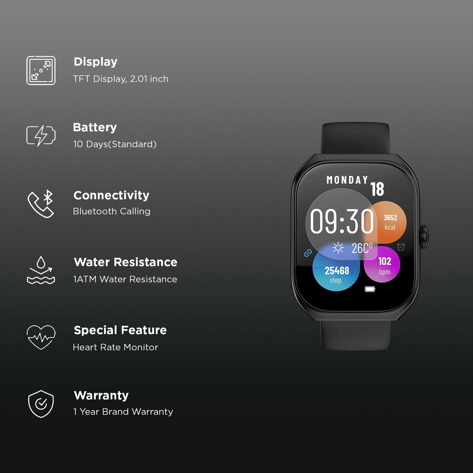 noise ColorFit Icon Arc Smartwatch with Bluetooth Calling (51.05mm, TFT Display, 1 ATM Water Resistant, Jet Black Strap)_2