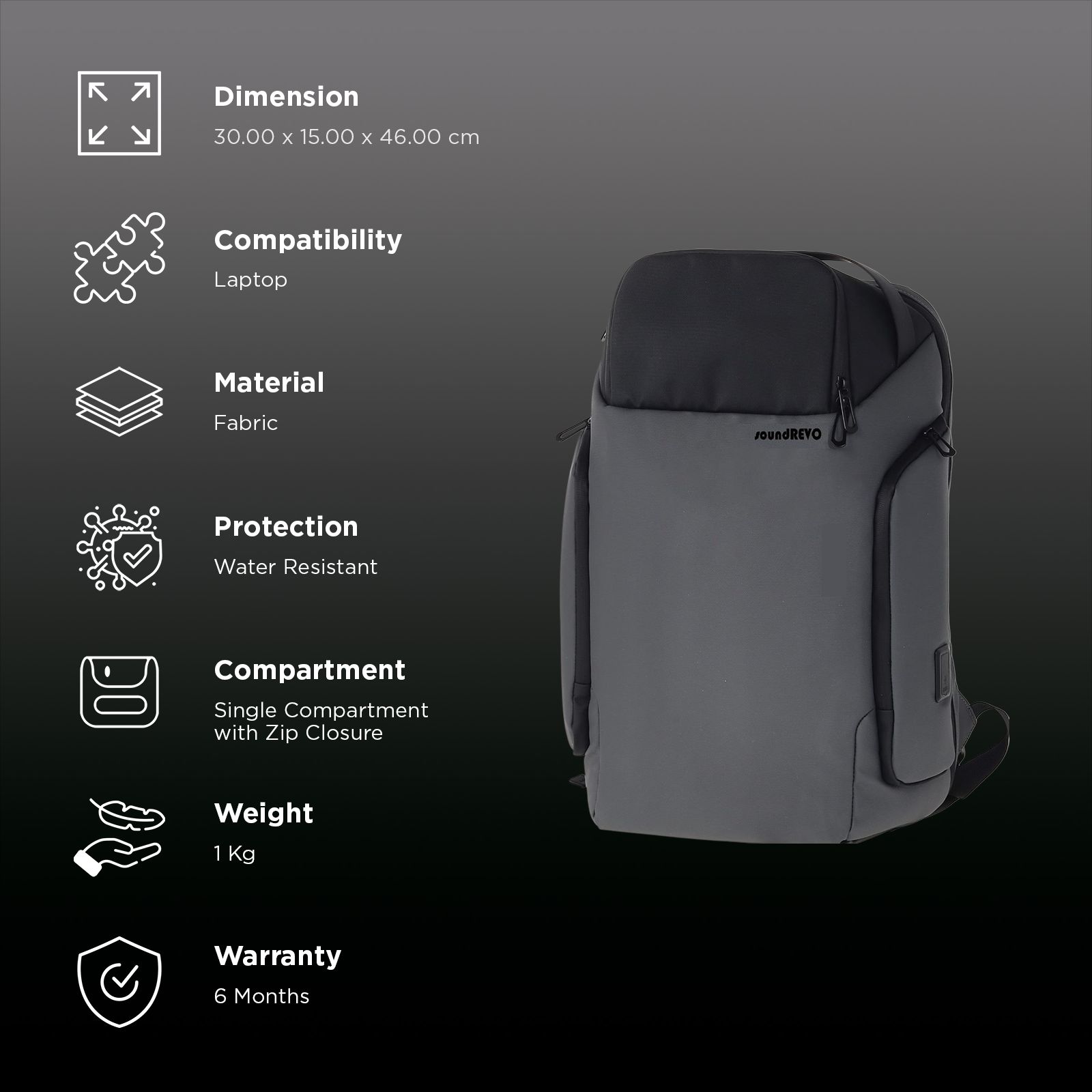 Croma PU Fabric Laptop Backpack for 14 Inch Laptop (21 L, Water Resistant, Grey)_3