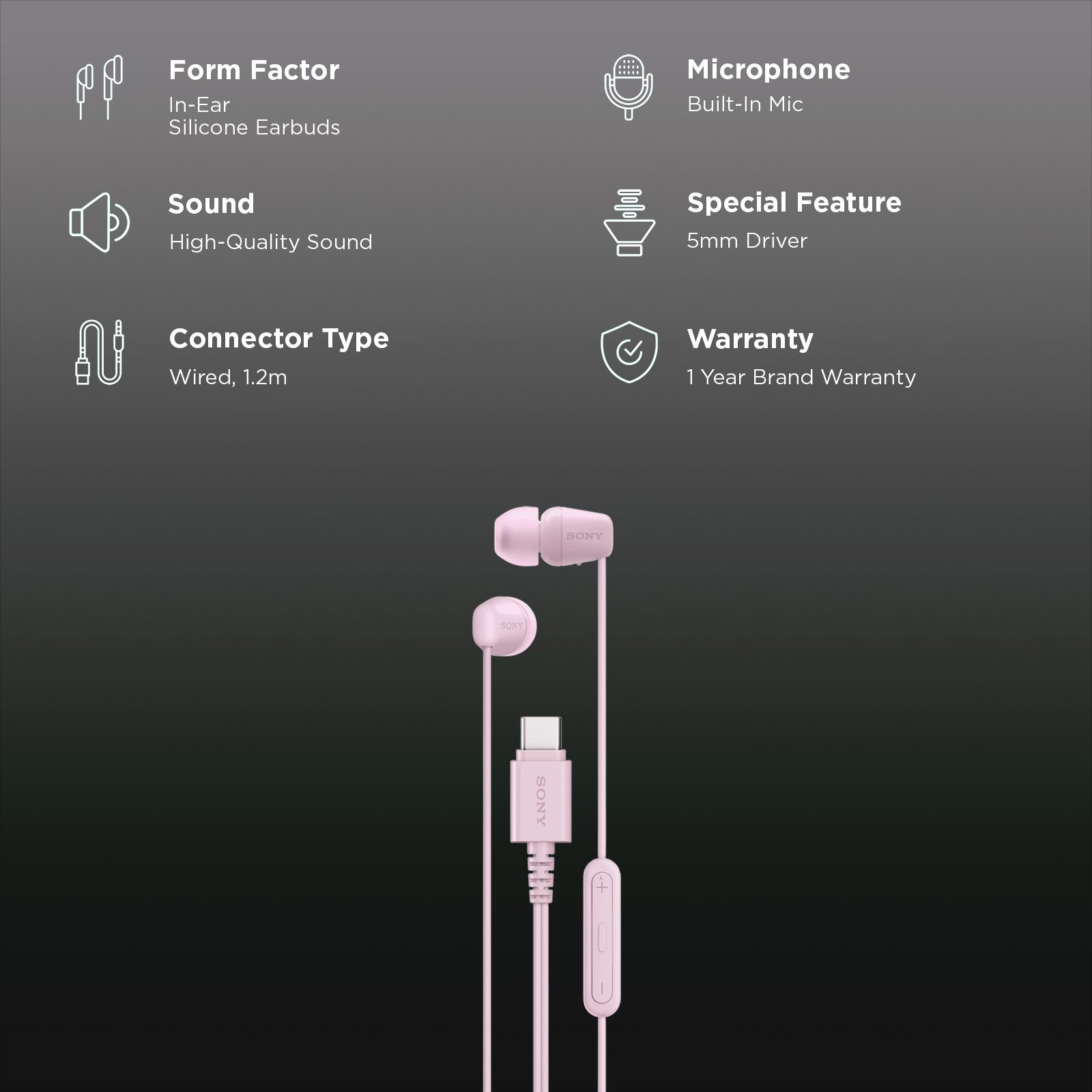 Sony IER-EX15C Wired Earphone with Mic (USB Type-C Connector, In Ear, Pink)_2