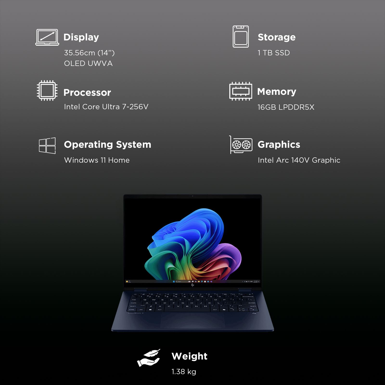 HP OmniBook X Flip 14-fm0100TU Intel Core Ultra 7 Touchscreen 2-in-1 Laptop (16GB, 1TB SSD, Windows 11 Home, 14 inch OLED Display, MS Office Home 2024, Atmospheric Blue, 1.38 KG)_3