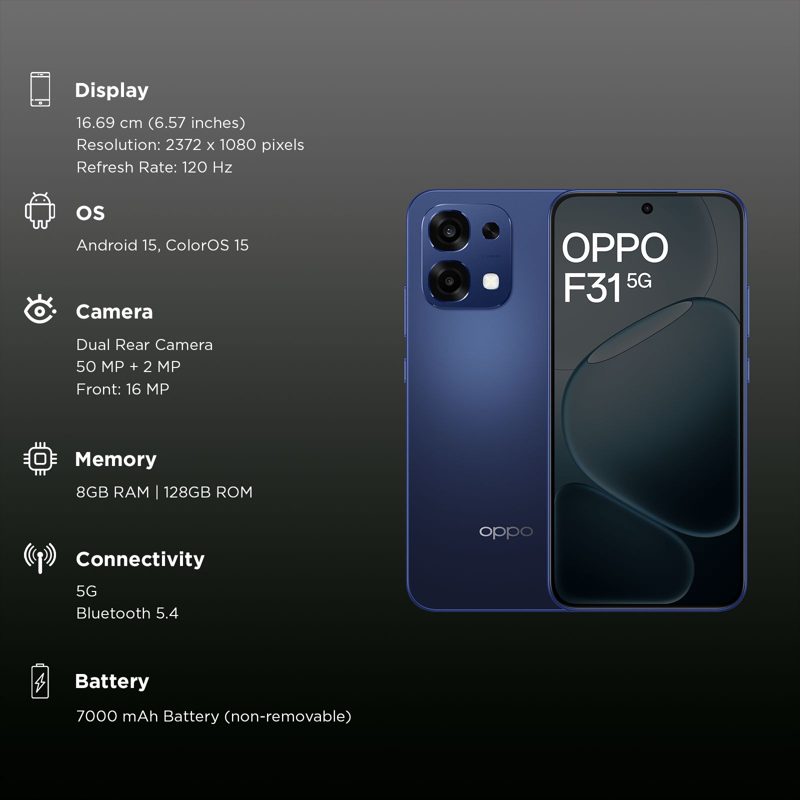 oppo F31 5G (8GB RAM, 128GB, Midntight Blue)_3