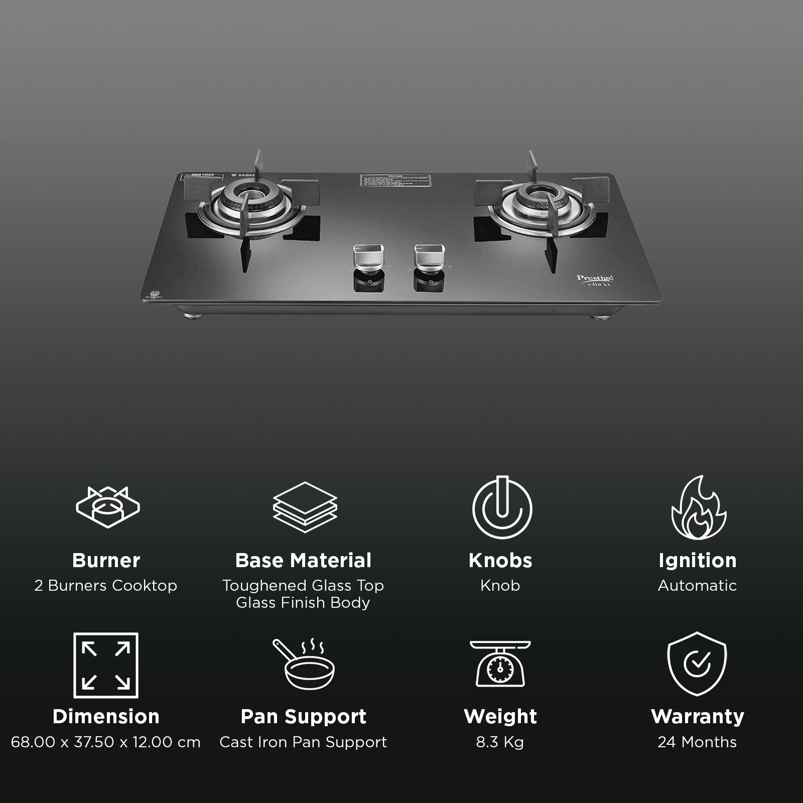 Prestige Efficia 02 AI Toughened Glass Top 2 Burner Automatic Hob (Dual Function & Convertible Design, Black) Prestige Efficia 02 AI Toughened Glass Top 2 Burner Automatic Hob (Dual Function & Convertible Design, Black)_3