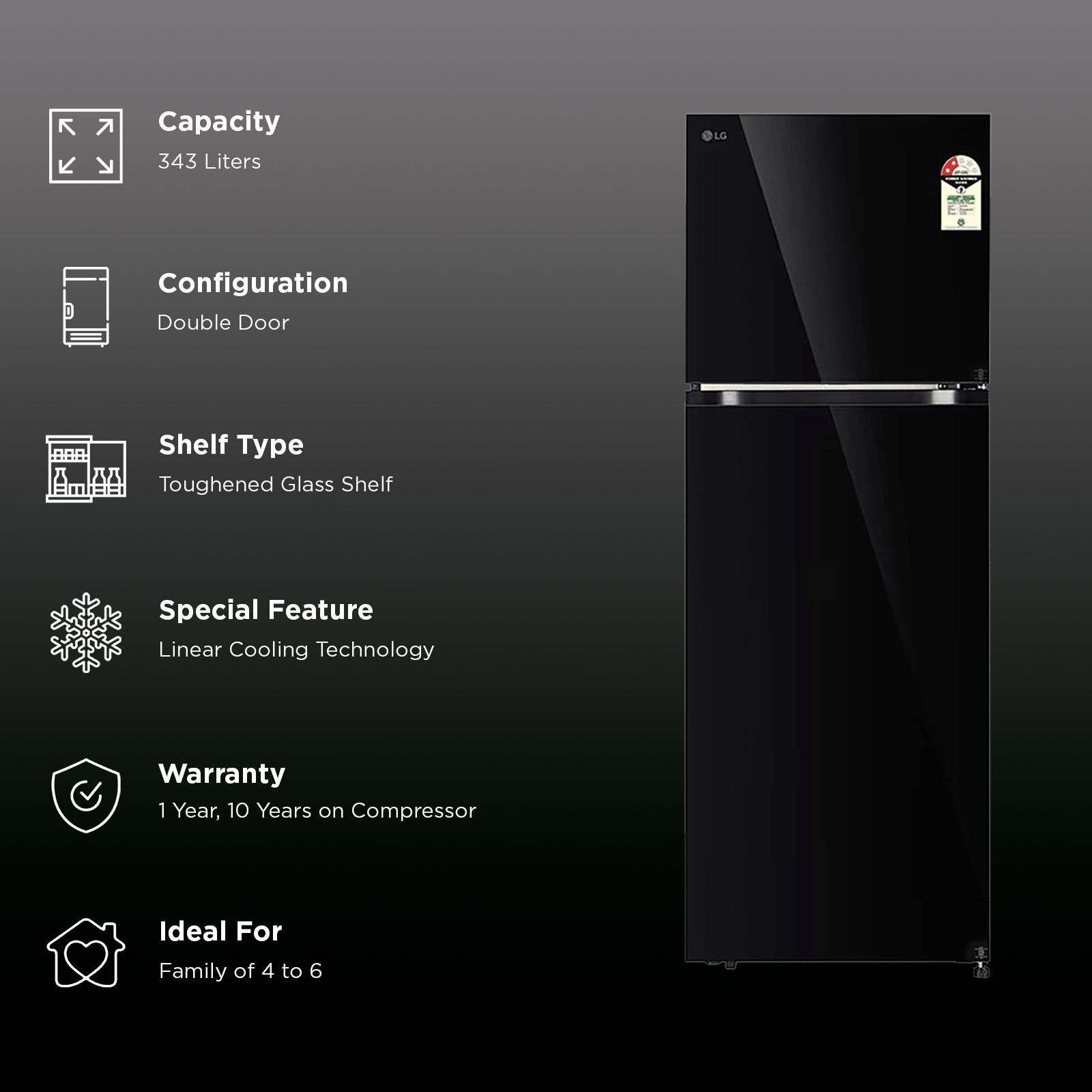 LG 343 Litres 2 Star Frost Free Double Door Convertible Refrigerator with Smart Diagnosis (GL-S382SBMY, Black Mirror)_2