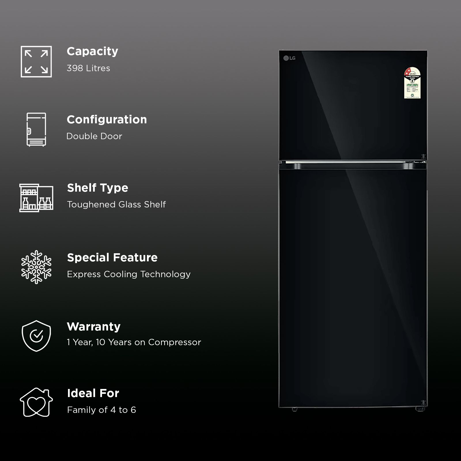 LG 398 Litres 2 Star Frost Free Double Door Convertible Refrigerator with Smart Diagnosis (GL-S422SBMY, Black Mirror) LG 398 Litres 2 Star Frost Free Double Door Convertible Refrigerator with Smart Diagnosis (GL-S422SBMY, Black Mirror)_2